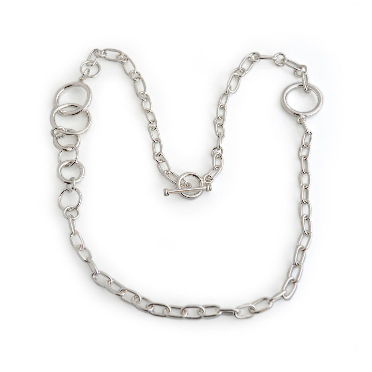 Multi Circles Sterling Silver Fob Necklace