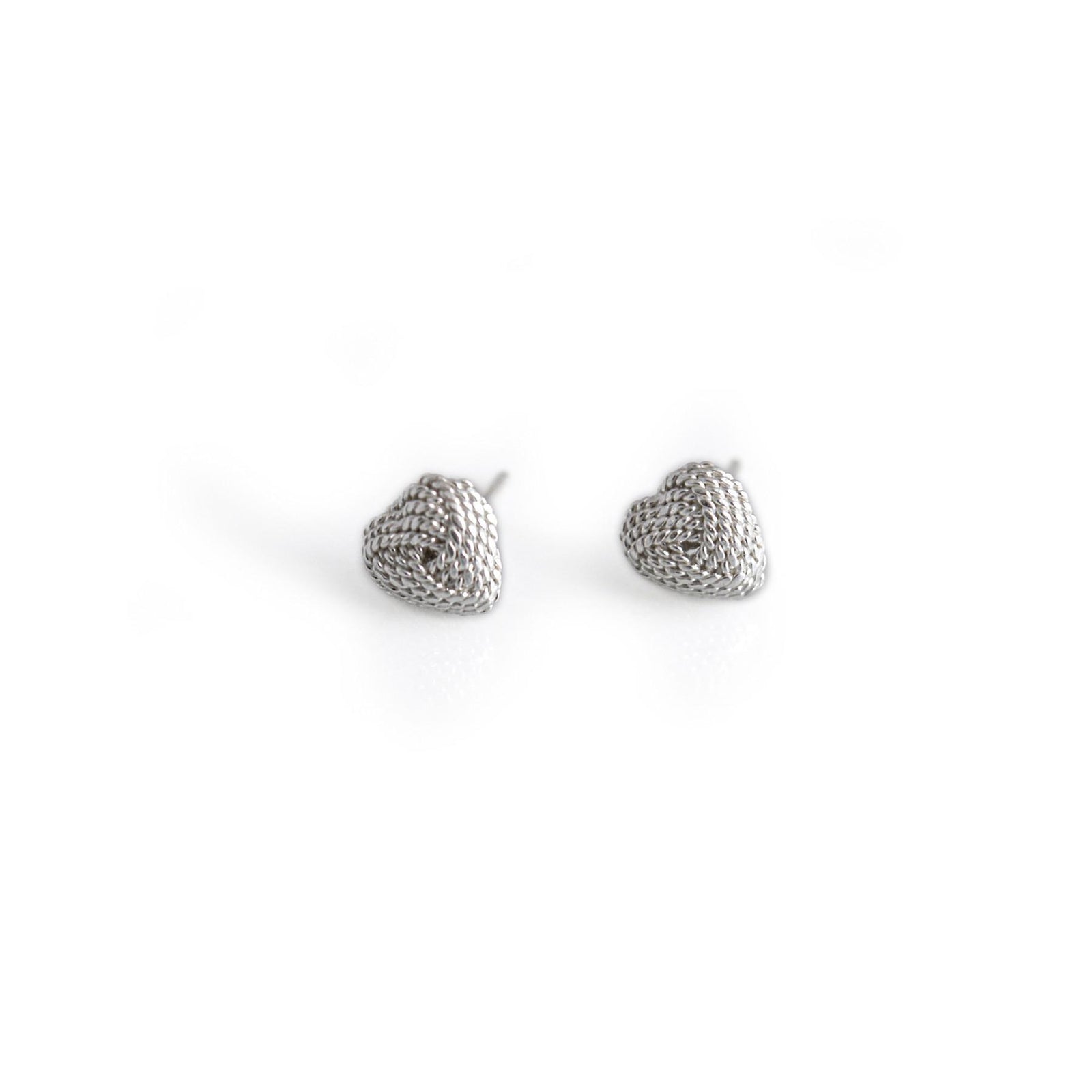 Sterling Silver Beaded Heart Stud Earrings