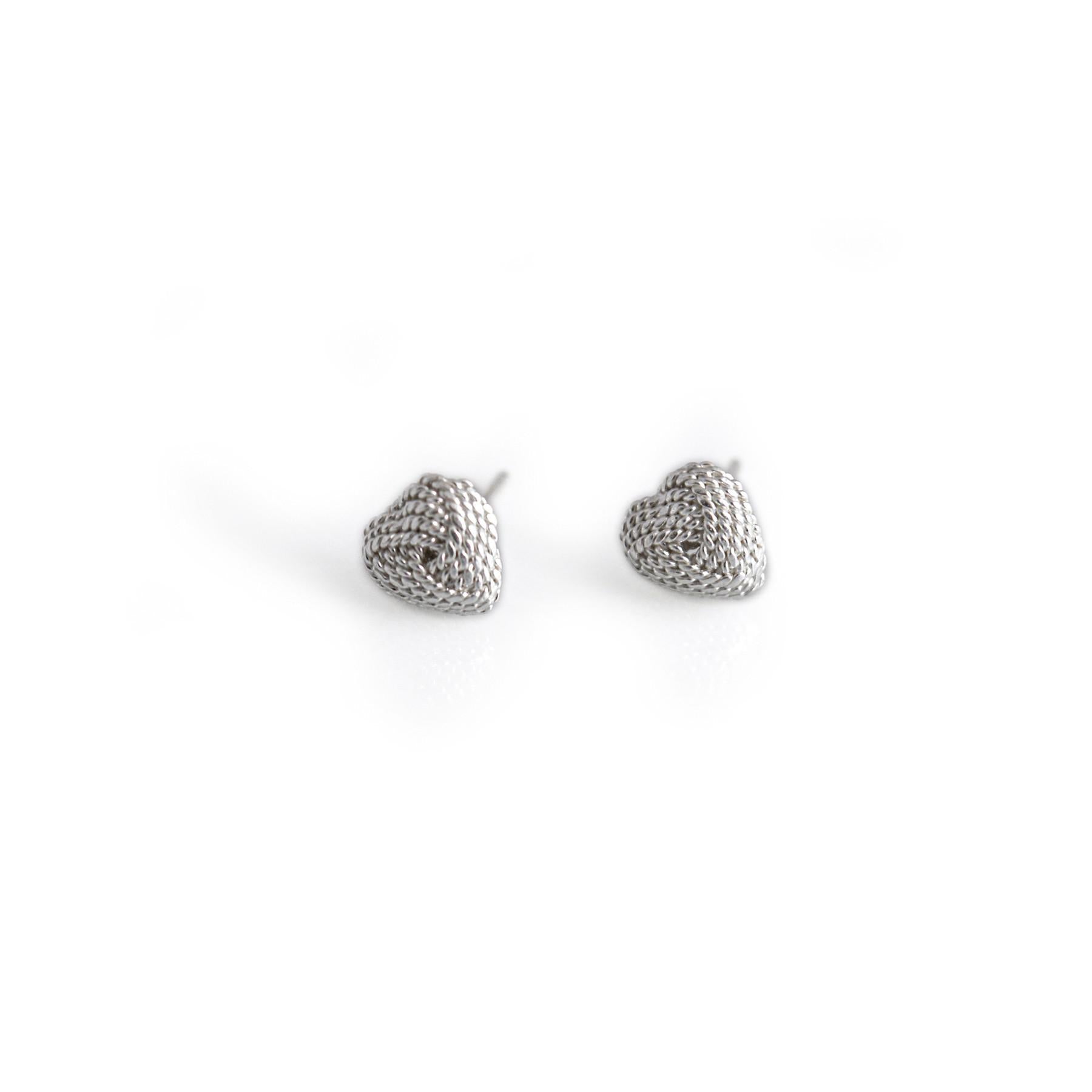Sterling Silver Beaded Heart Stud Earrings