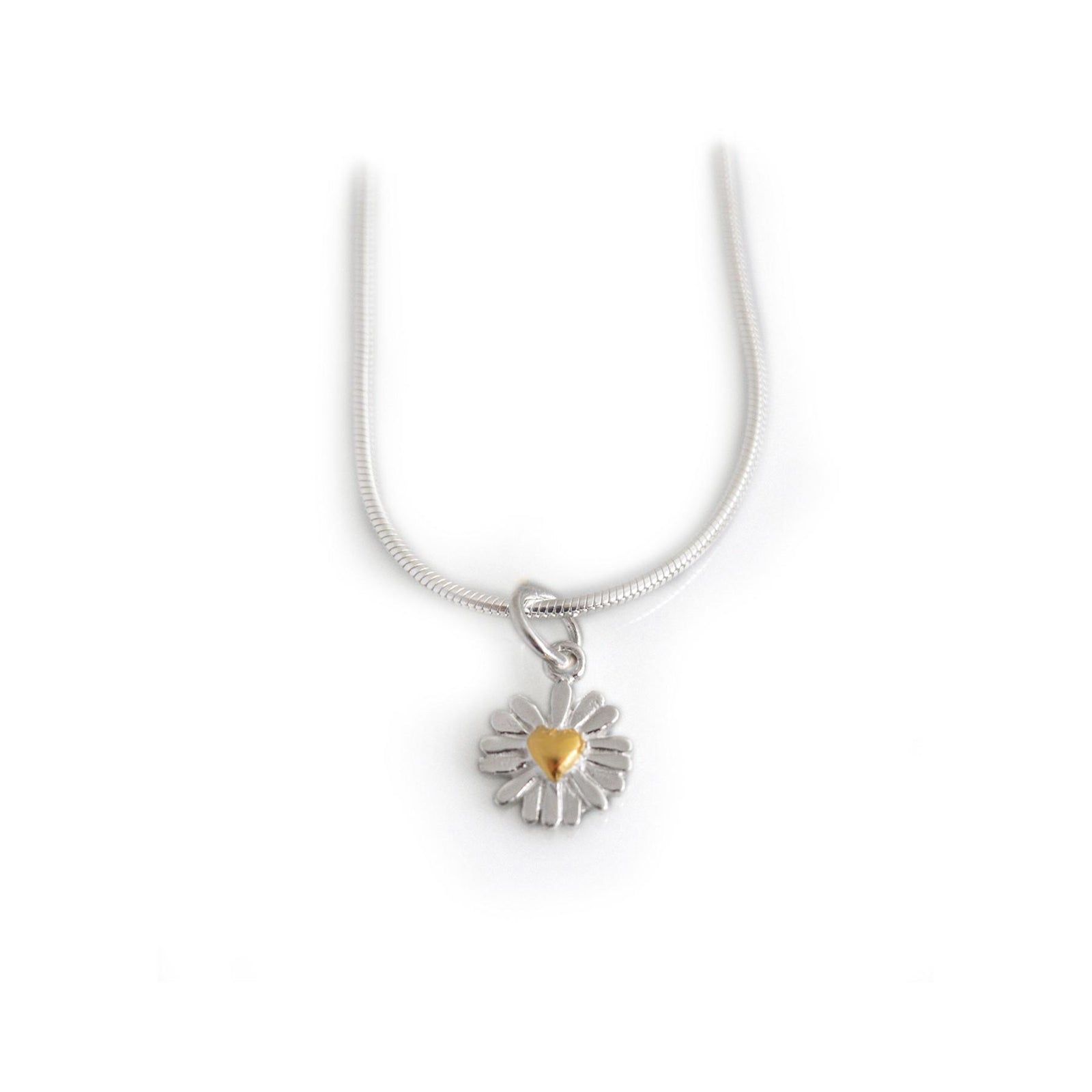 Sterling Silver & 18ct Gold Plated Daisy Heart Pendant With Chain