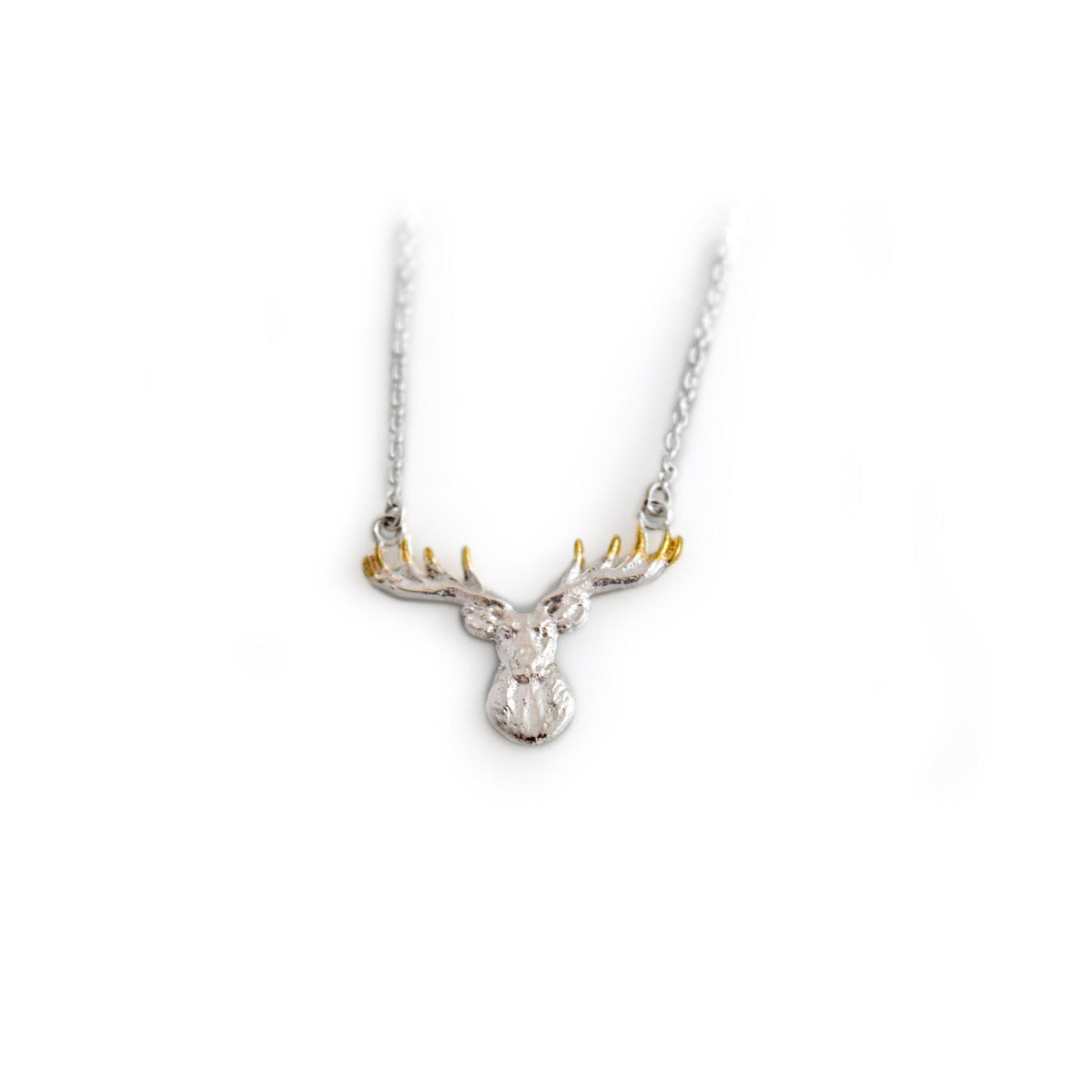 Exclusive Sterling Silver &amp; 18ct Gold Plated Stag Head Necklace