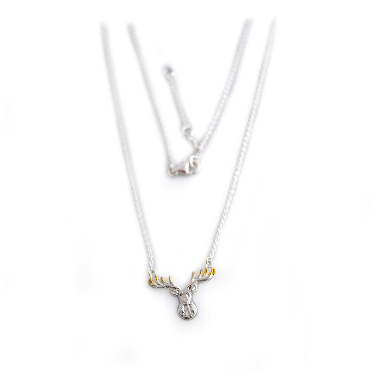 Exclusive Sterling Silver & 18ct Gold Plated Stag Head Necklace