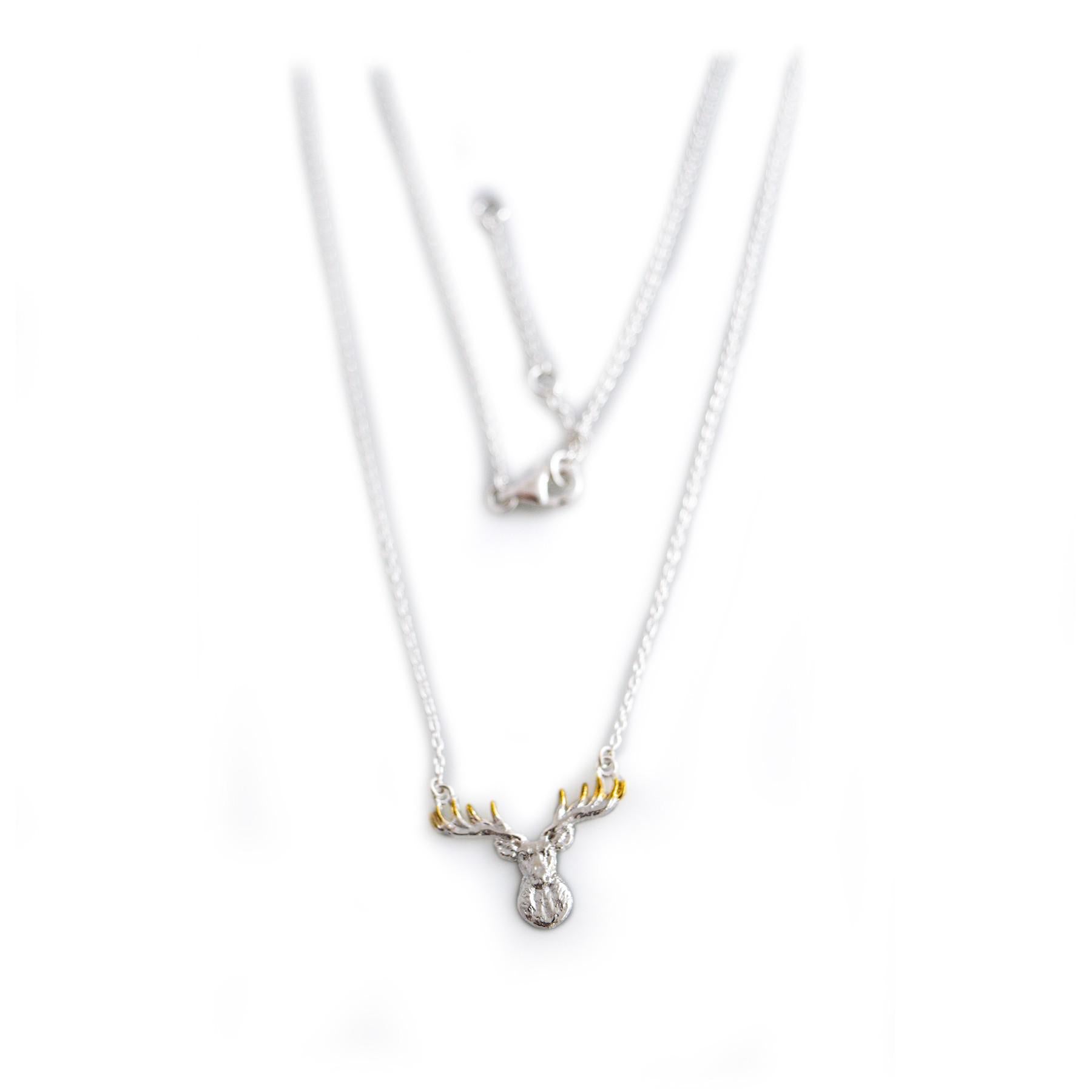 Exclusive Sterling Silver & 18ct Gold Plated Stag Head Necklace