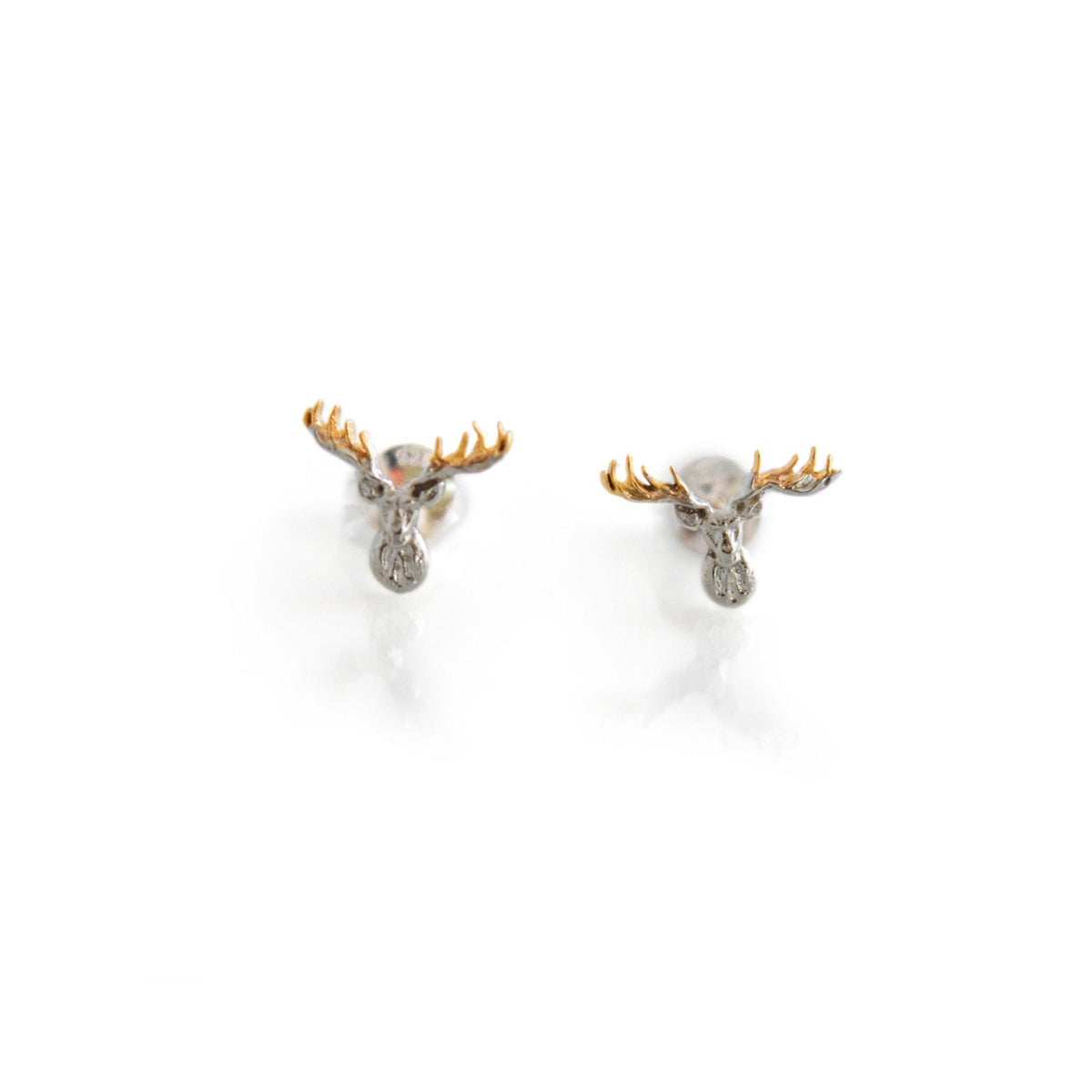 Exclusive Sterling Silver &amp; 18ct Gold Plated Stags Head Stud Earrings