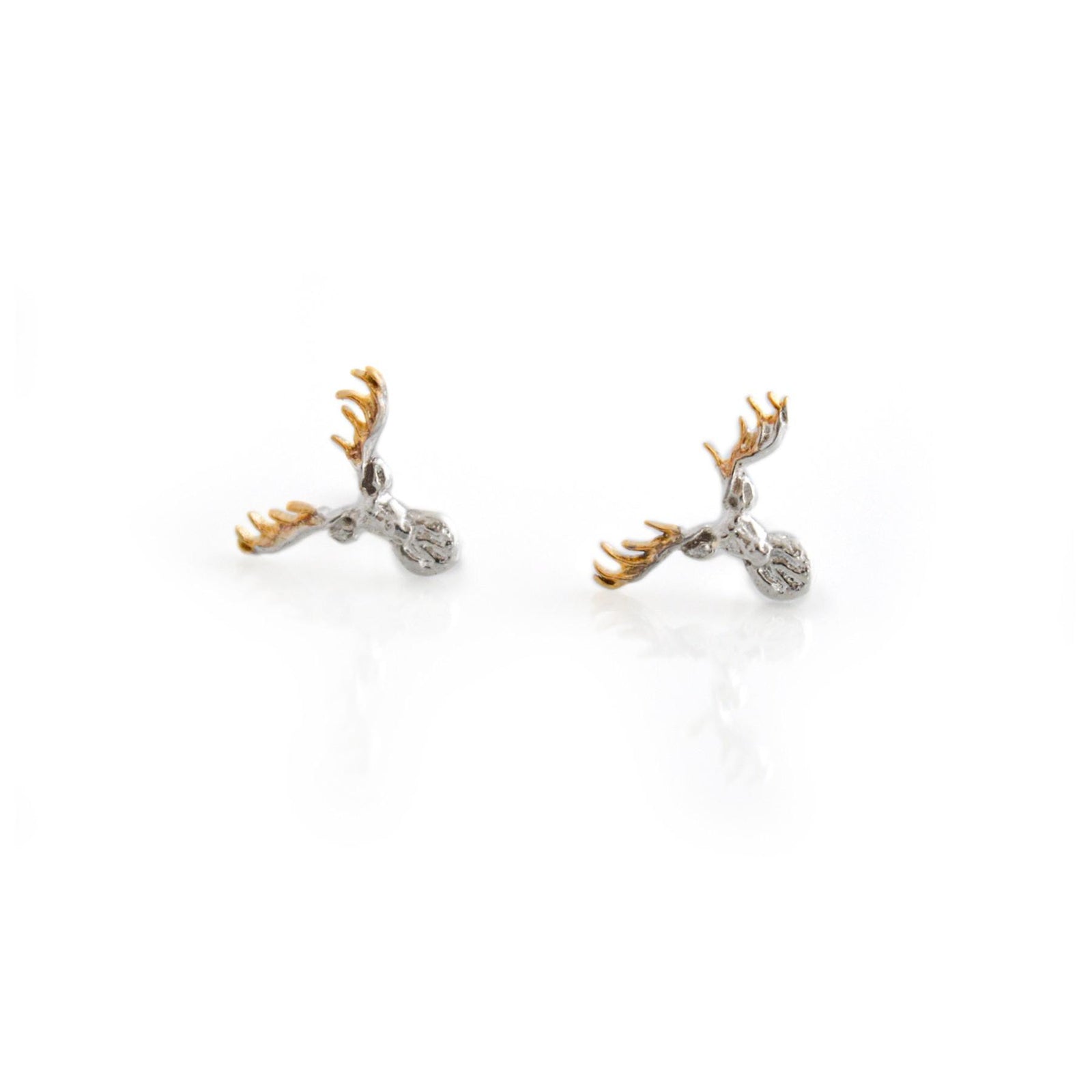 Exclusive Sterling Silver & 18ct Gold Plated Stags Head Stud Earrings