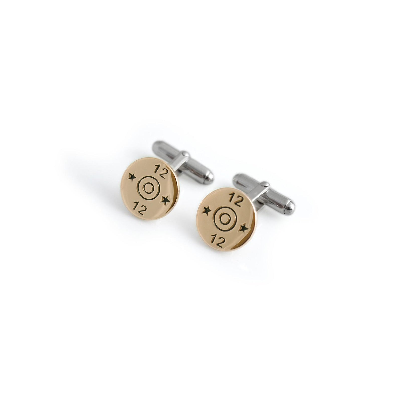 Exclusive Sterling Silver & 18ct Gold Plate 12 Bore Cartridge Top Cufflinks