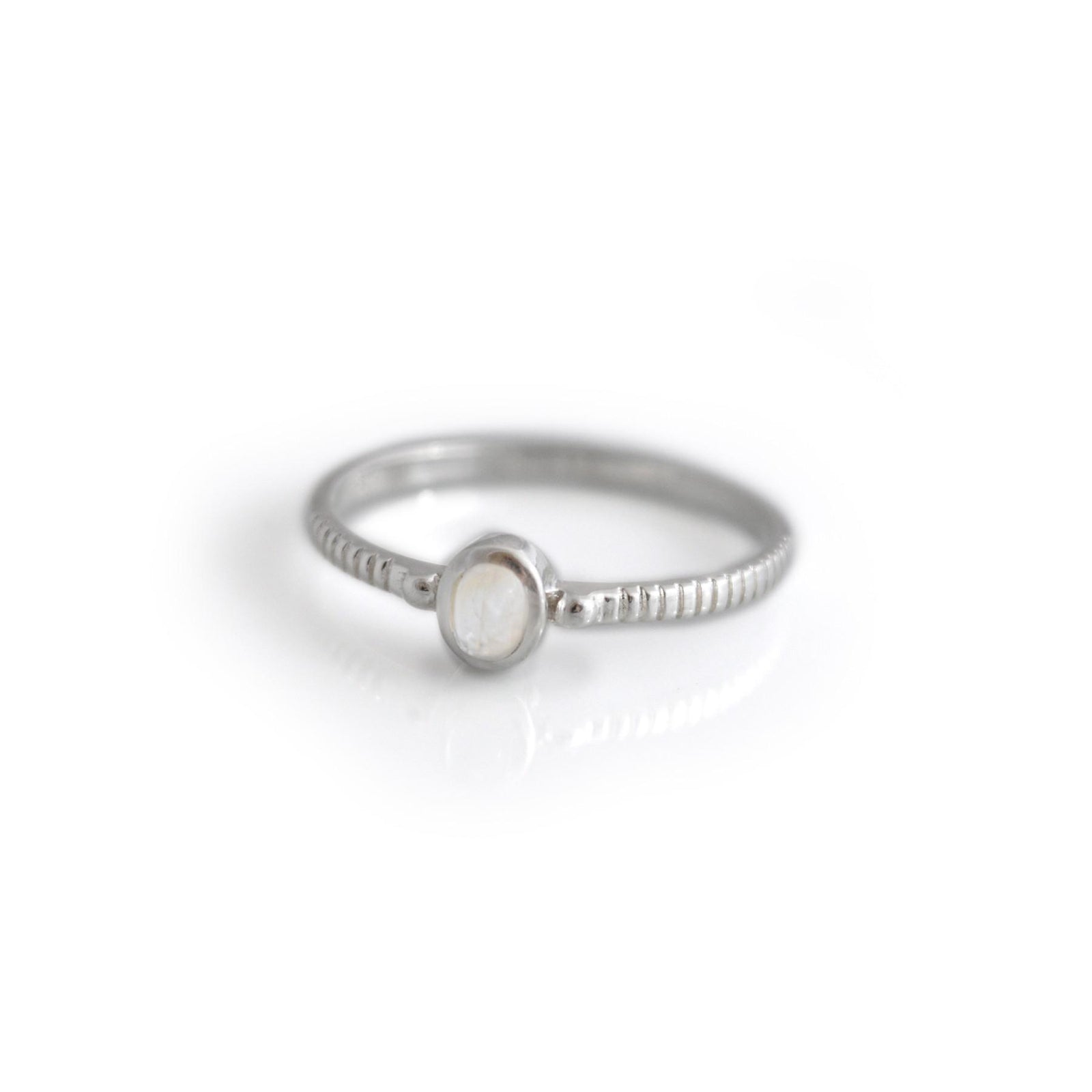 Sterling Silver Textured Ring with Rainbow Moonstone