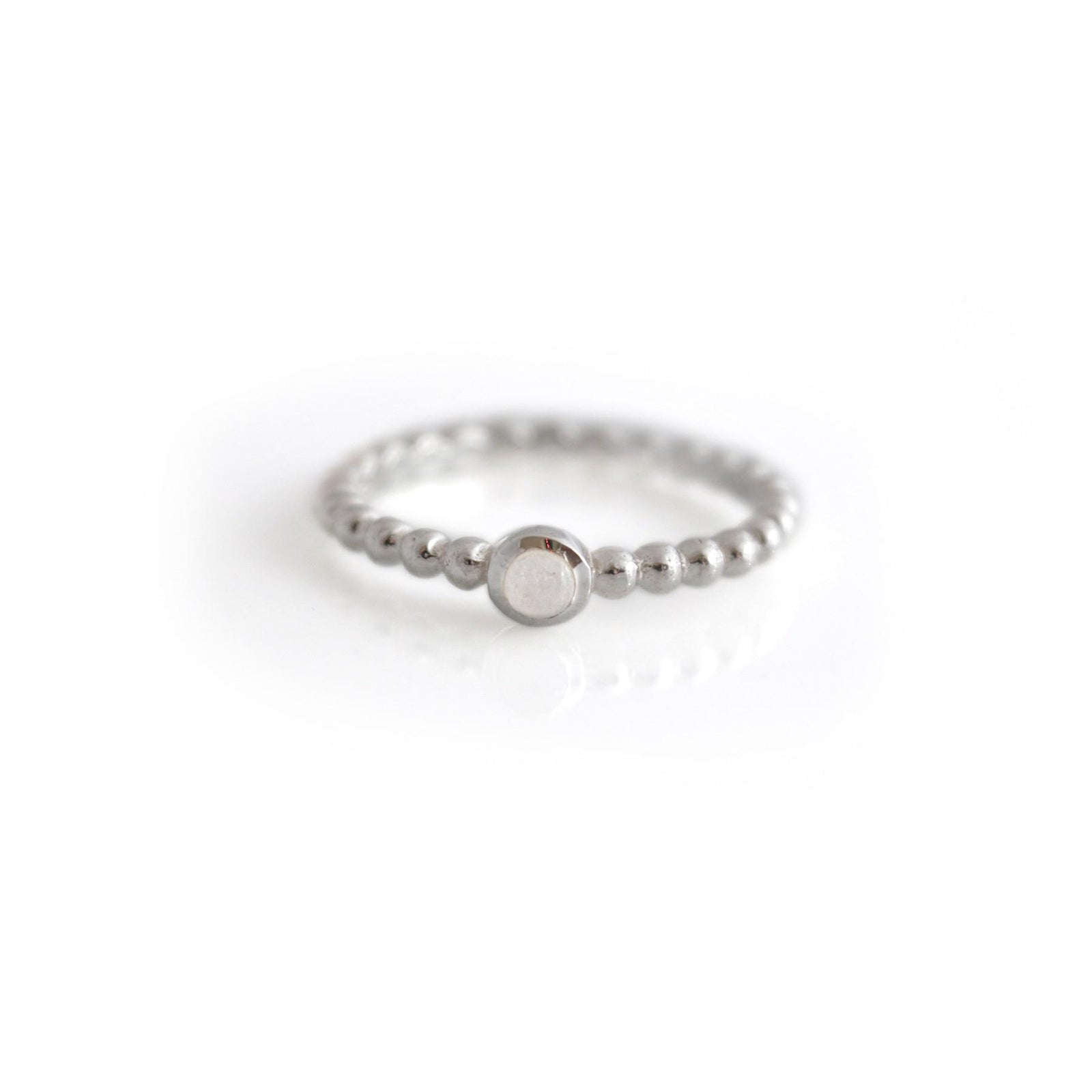 Beaded Sterling Silver & Rainbow Moonstone Ring
