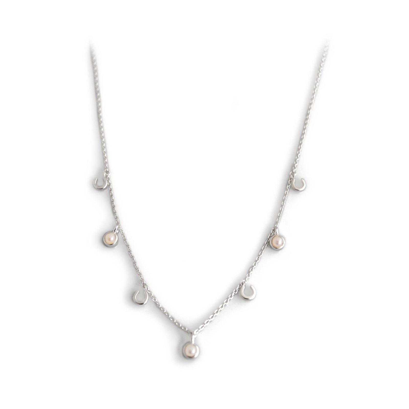Exclusive Sterling Silver Horseshoe & Freshwater Pearl Dinky Necklace