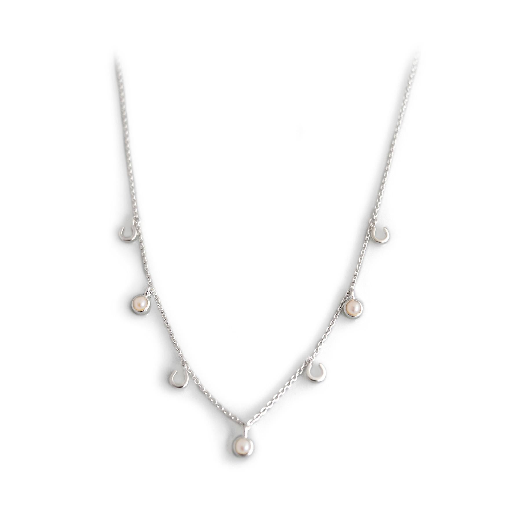 Exclusive Sterling Silver Horseshoe & Freshwater Pearl Dinky Necklace