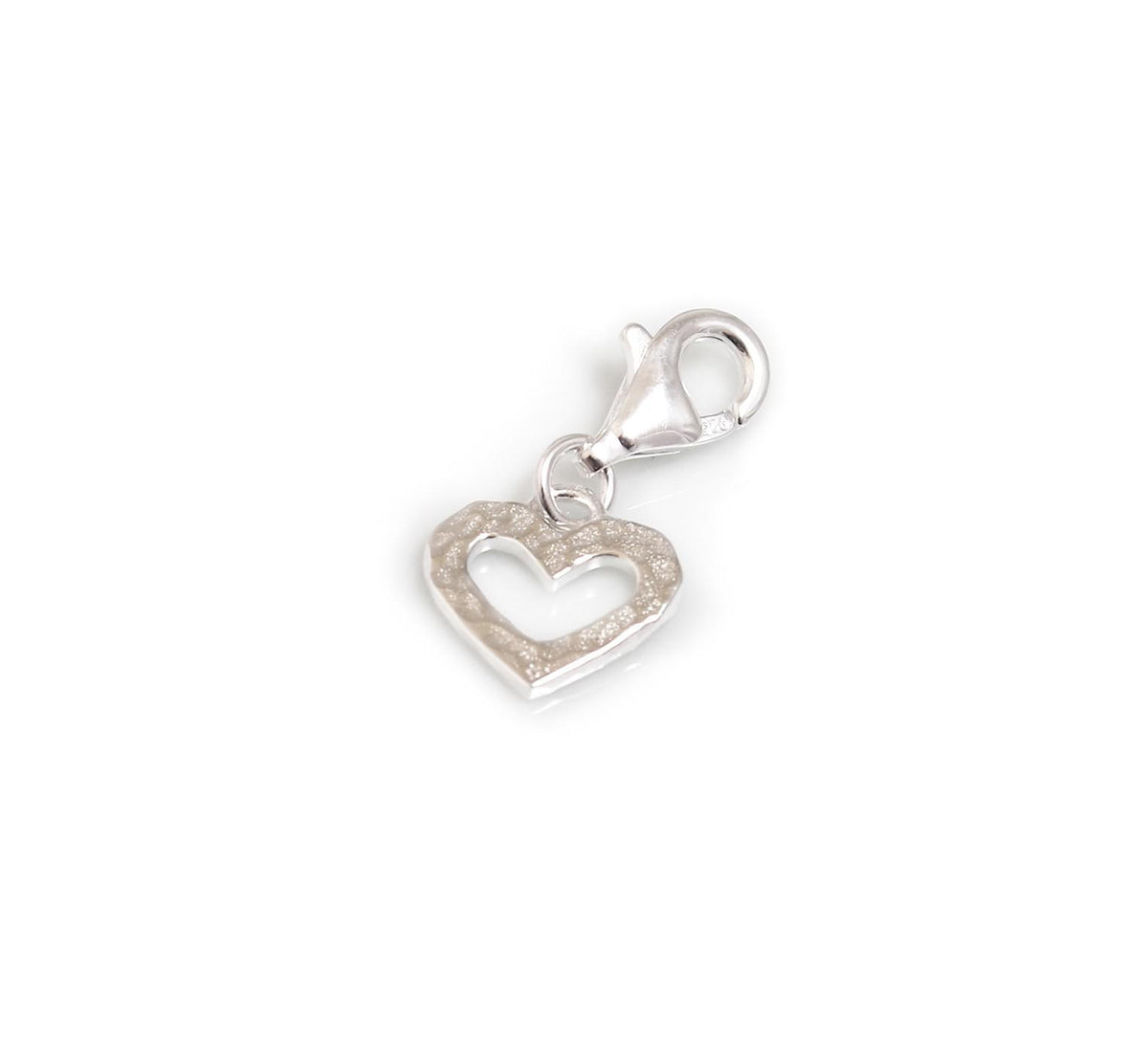 Sterling Silver Clip On Hammered Heart Charm