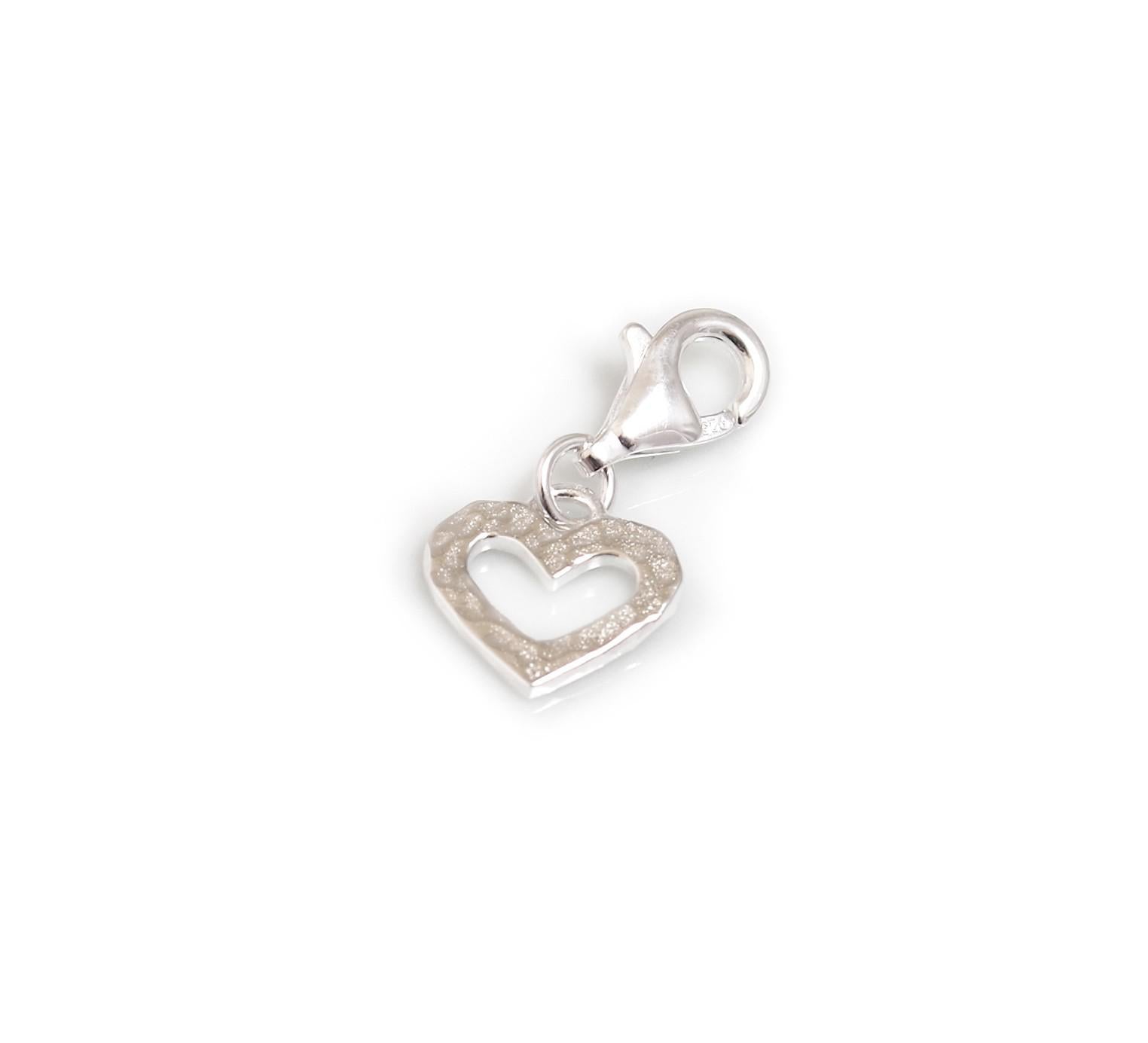 Sterling Silver Clip On Hammered Heart Charm