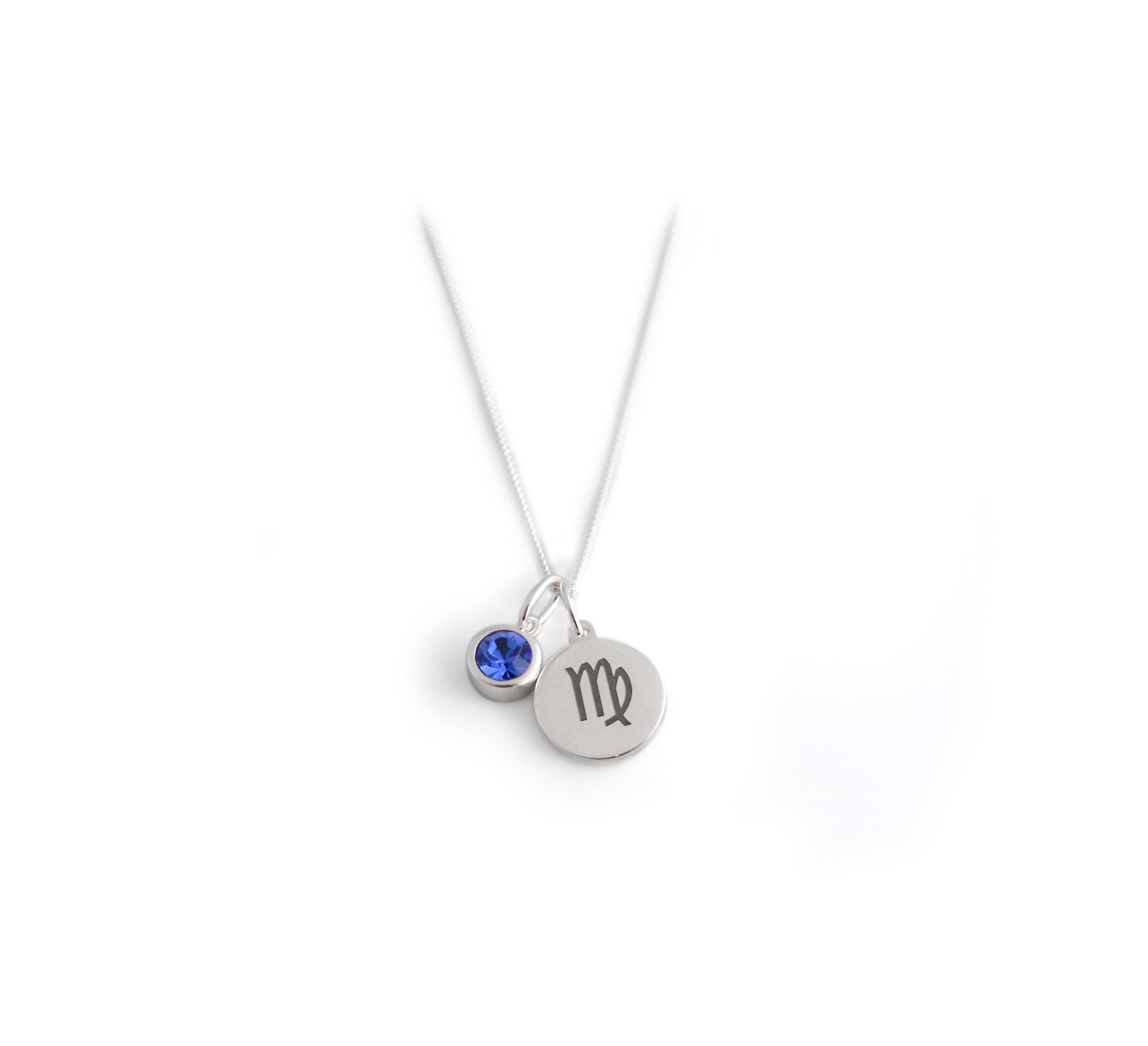 Exclusive Sterling Silver Virgo Zodiac CZ Birthstone Necklace