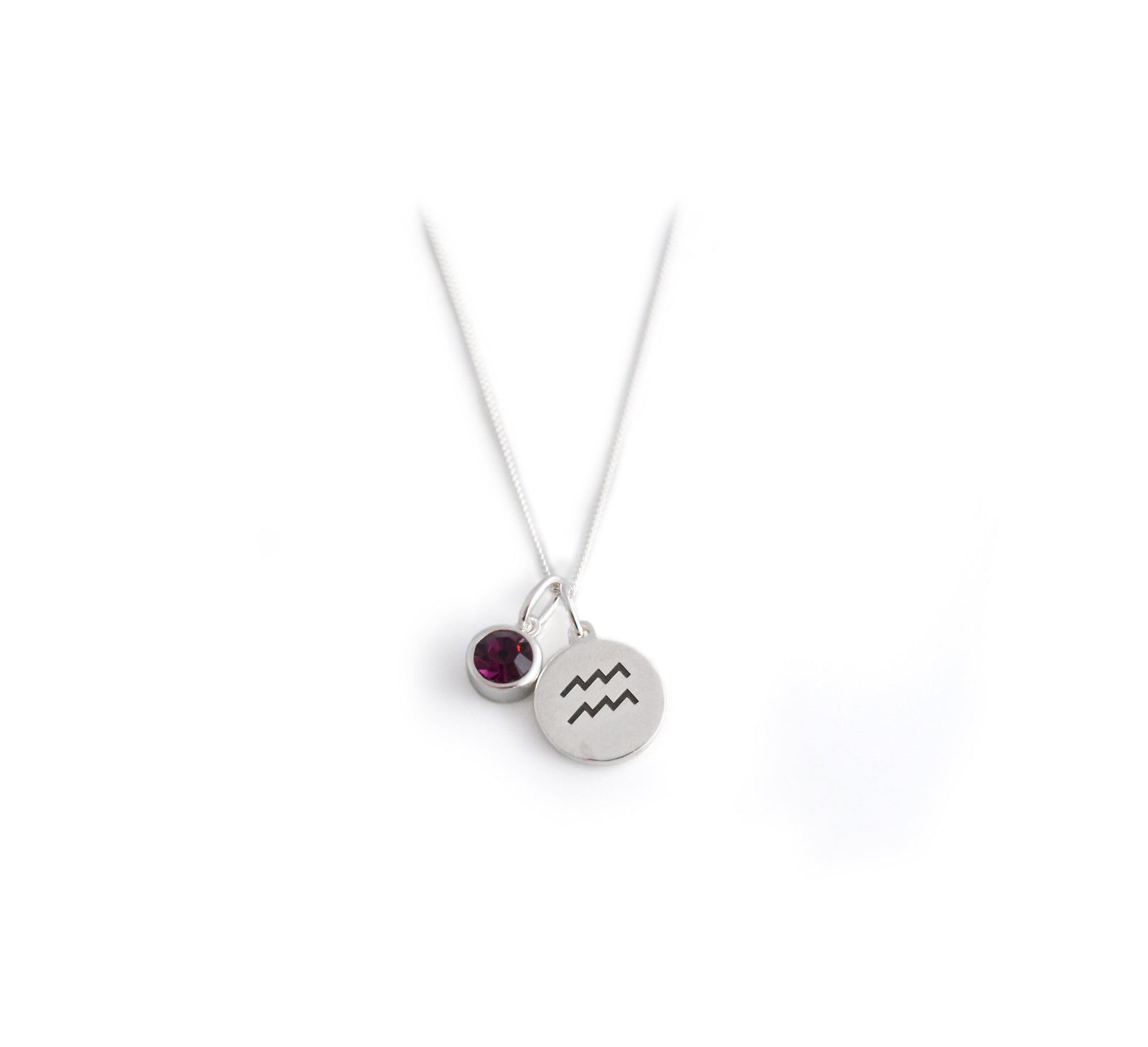 Exclusive Sterling Silver Aquarius Zodiac CZ Birthstone Necklace