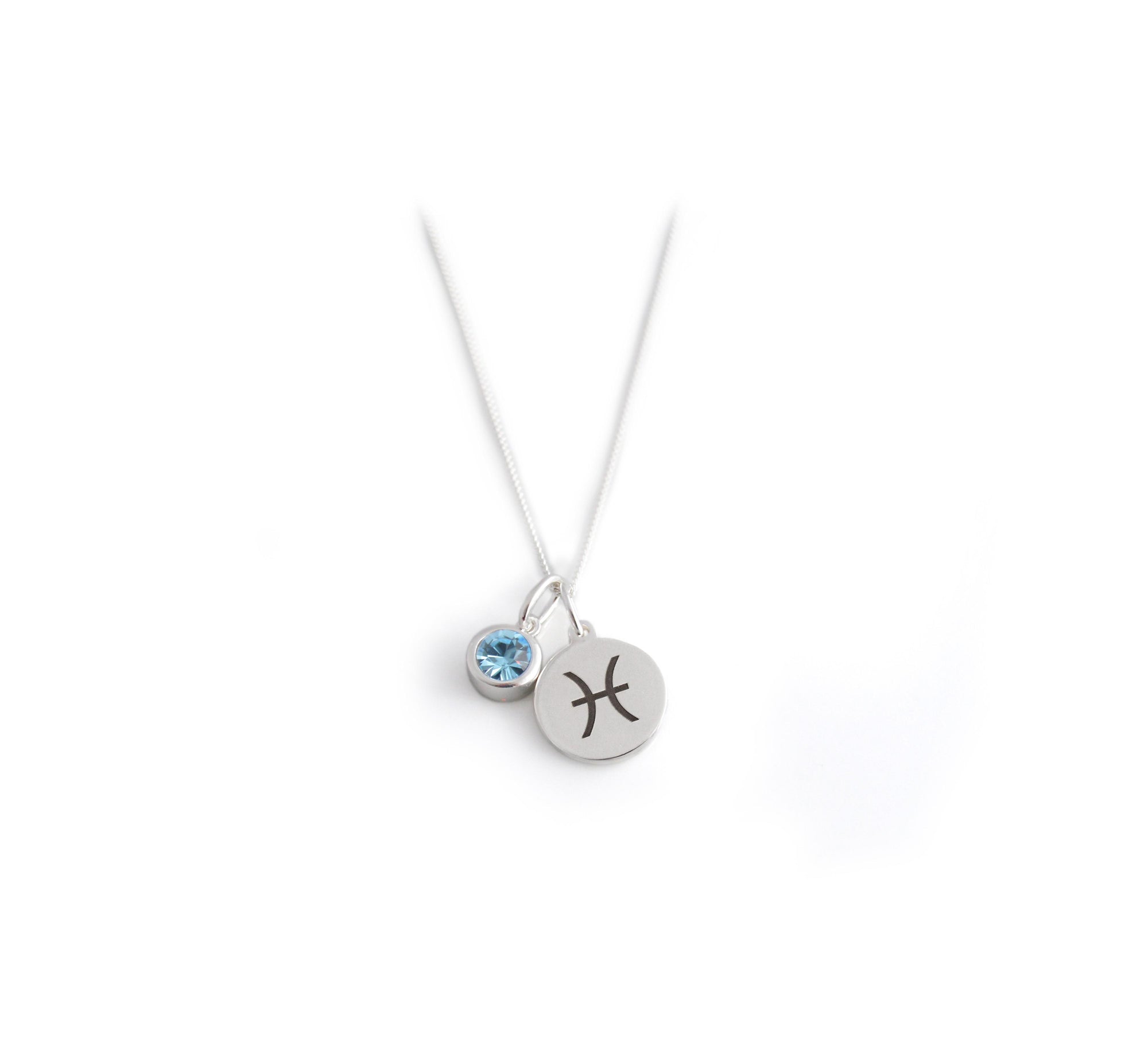 Exclusive Sterling Silver Pisces Zodiac CZ Birthstone Necklace