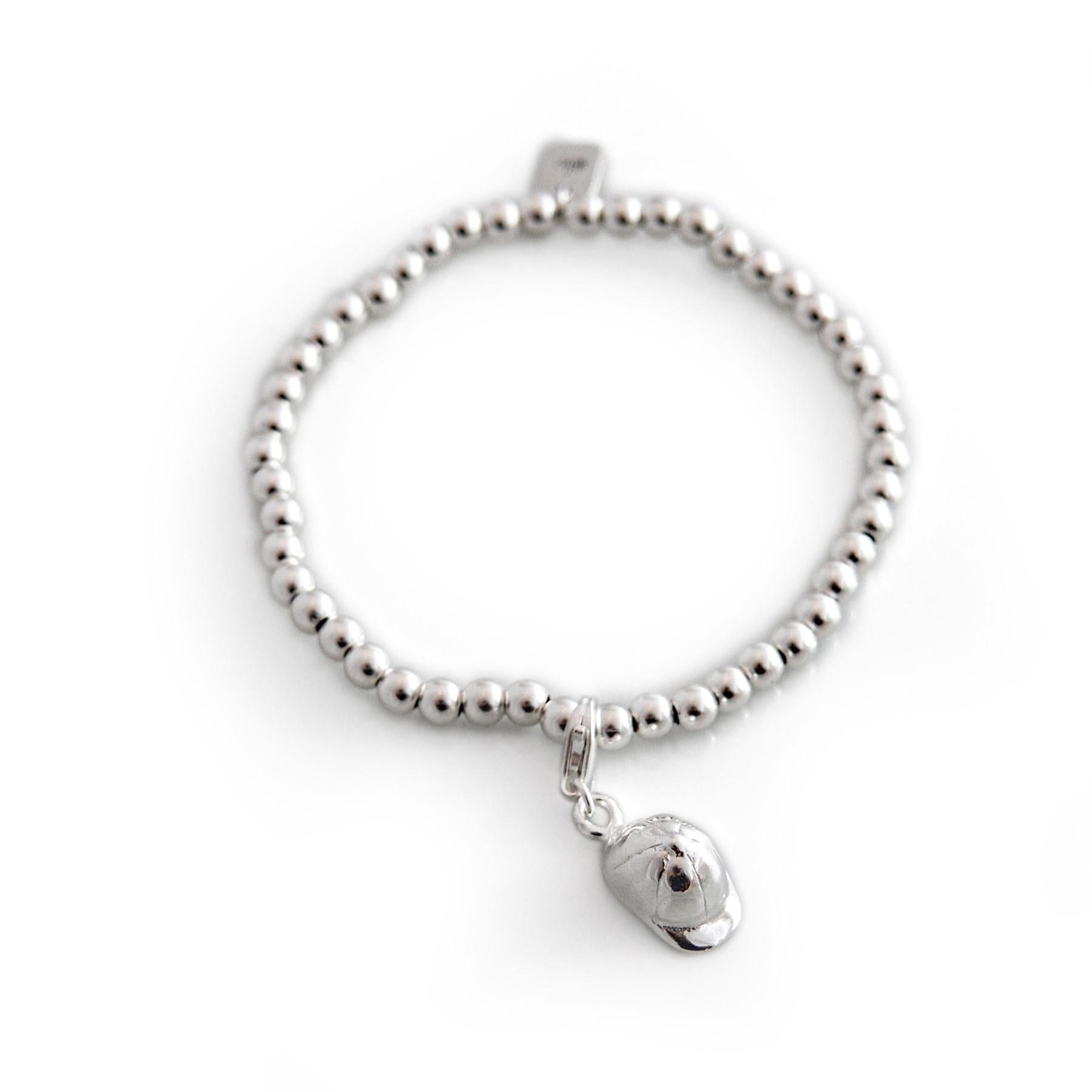 Exclusive Sterling Silver Rounded Beaded Bracelet With Charm
