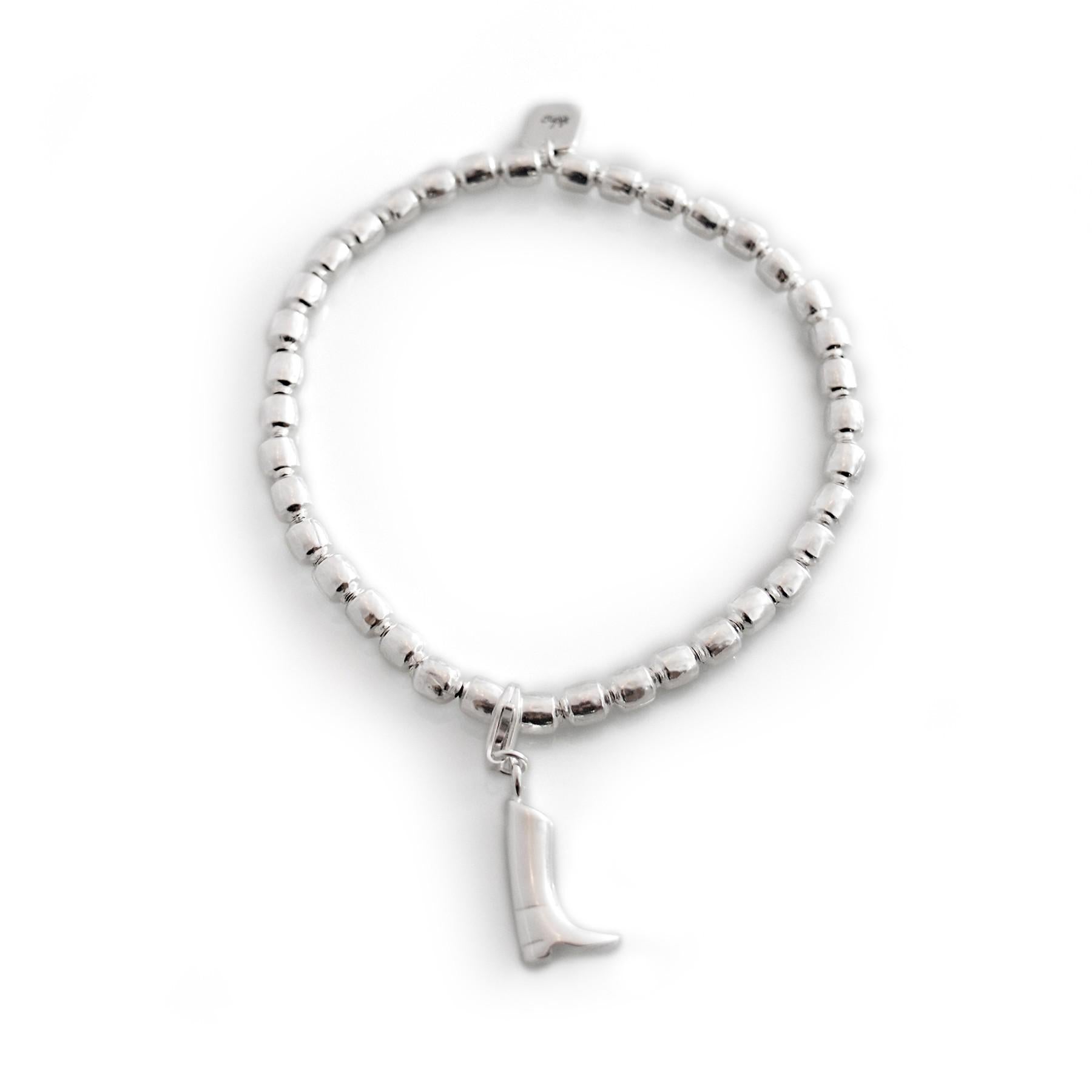 Exclusive Sterling Silver Drum Bead Bracelet With Charm