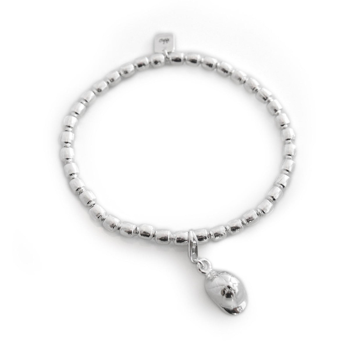 Exclusive Sterling Silver Drum Bead Bracelet With Charm