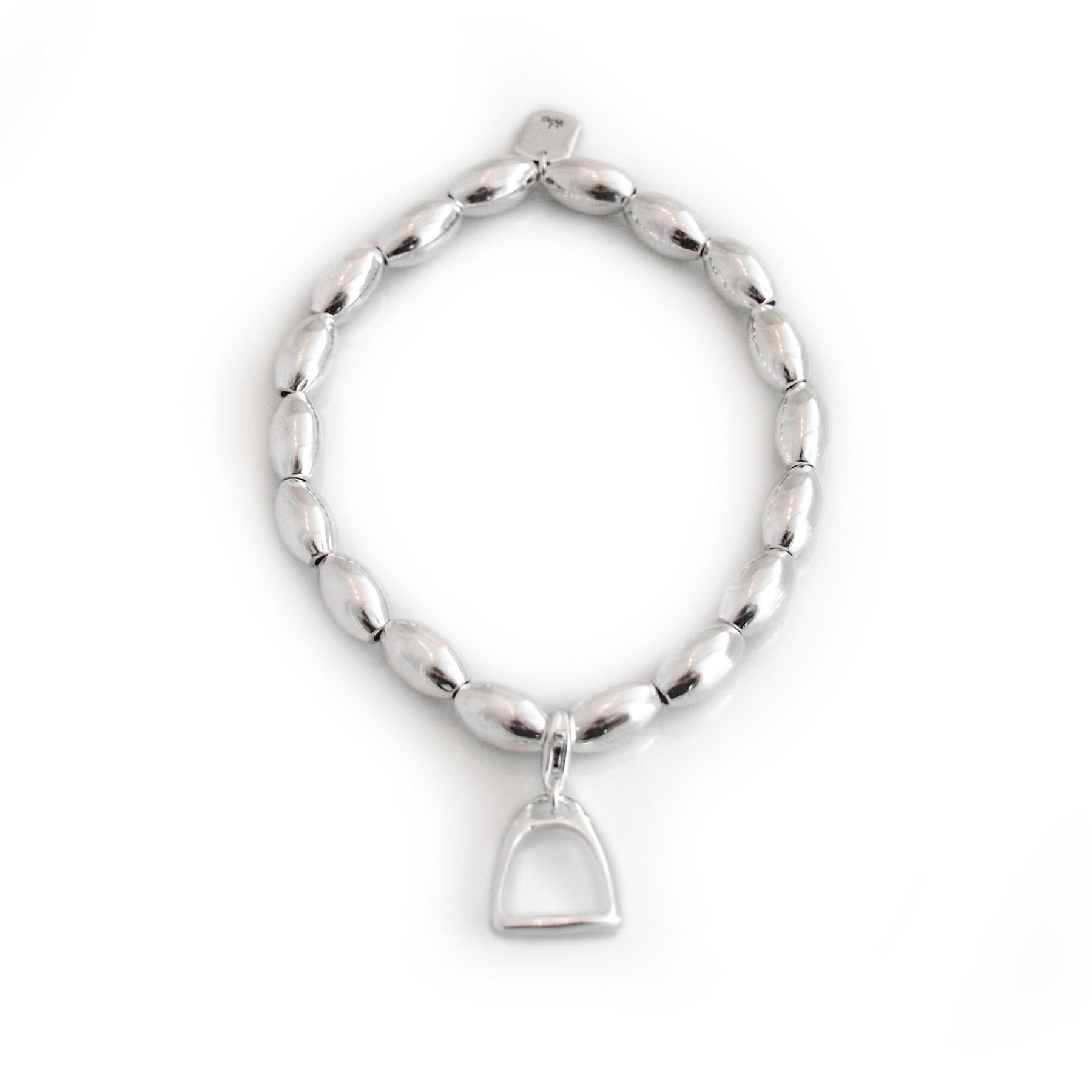 Sterling Silver Oval Beaded Bracelet With Charm