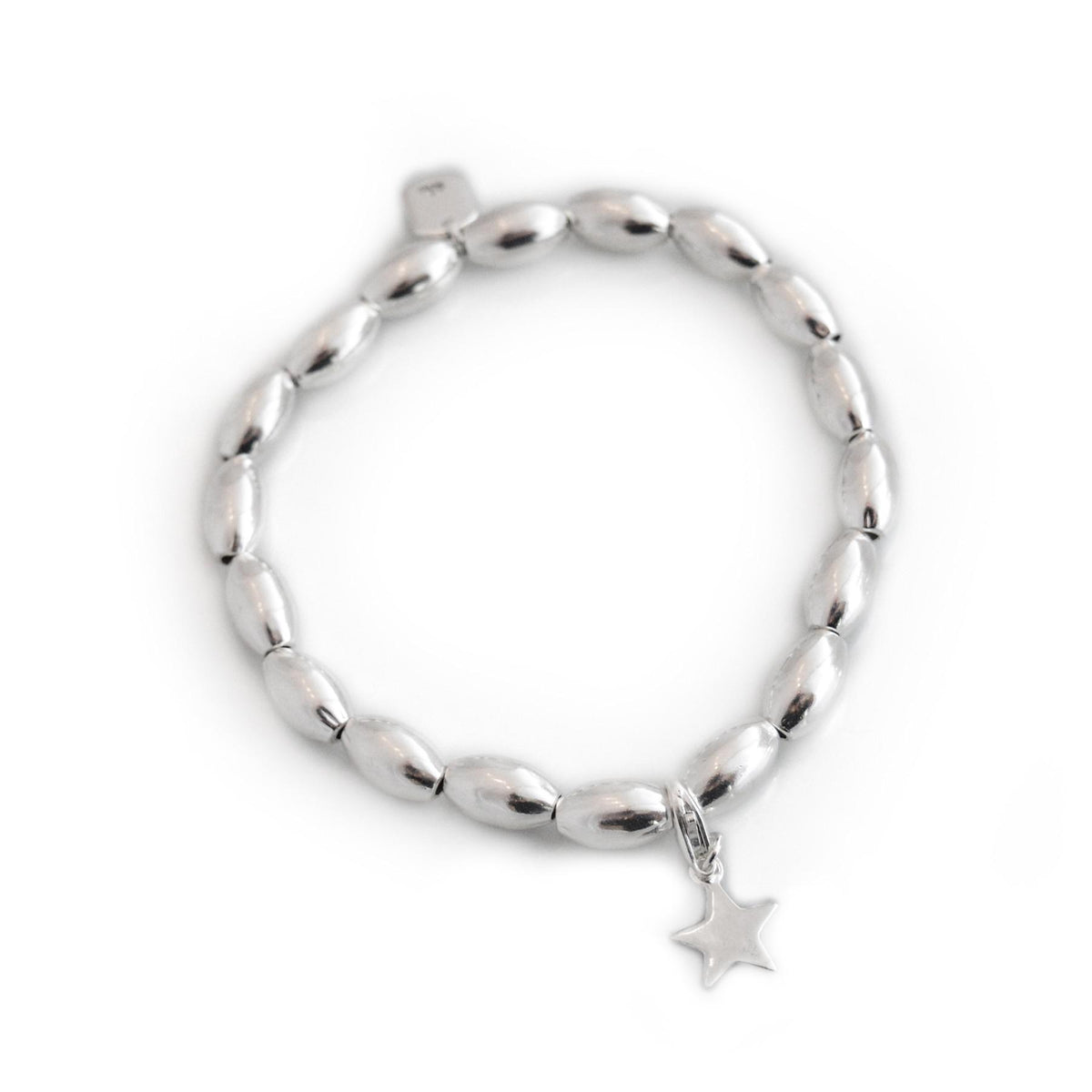 Sterling Silver Oval Beaded Bracelet With Charm