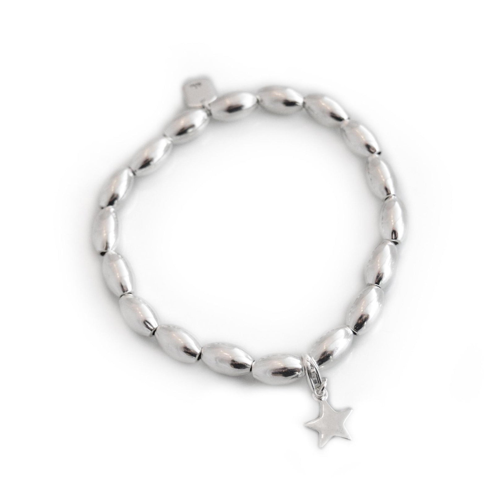 Sterling Silver Oval Beaded Bracelet With Charm