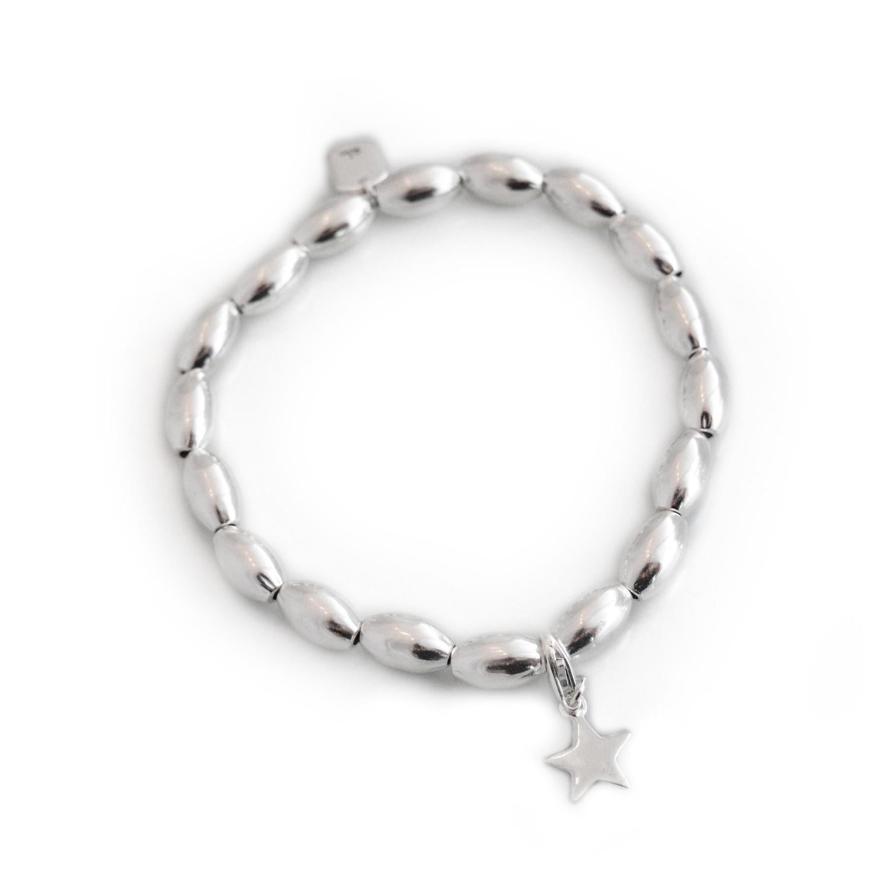 Sterling Silver Oval Beaded Bracelet With Charm