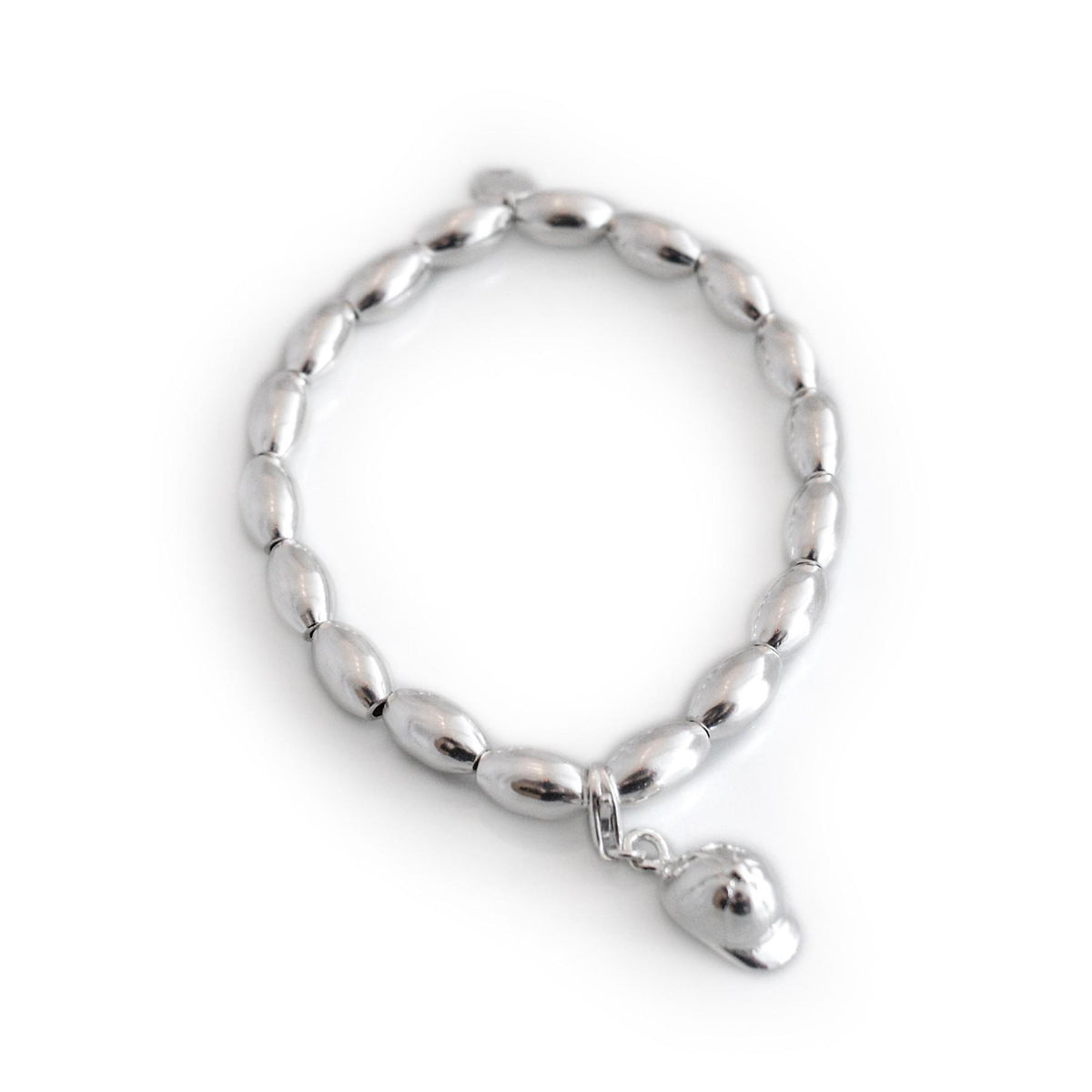 Sterling Silver Oval Beaded Bracelet With Charm