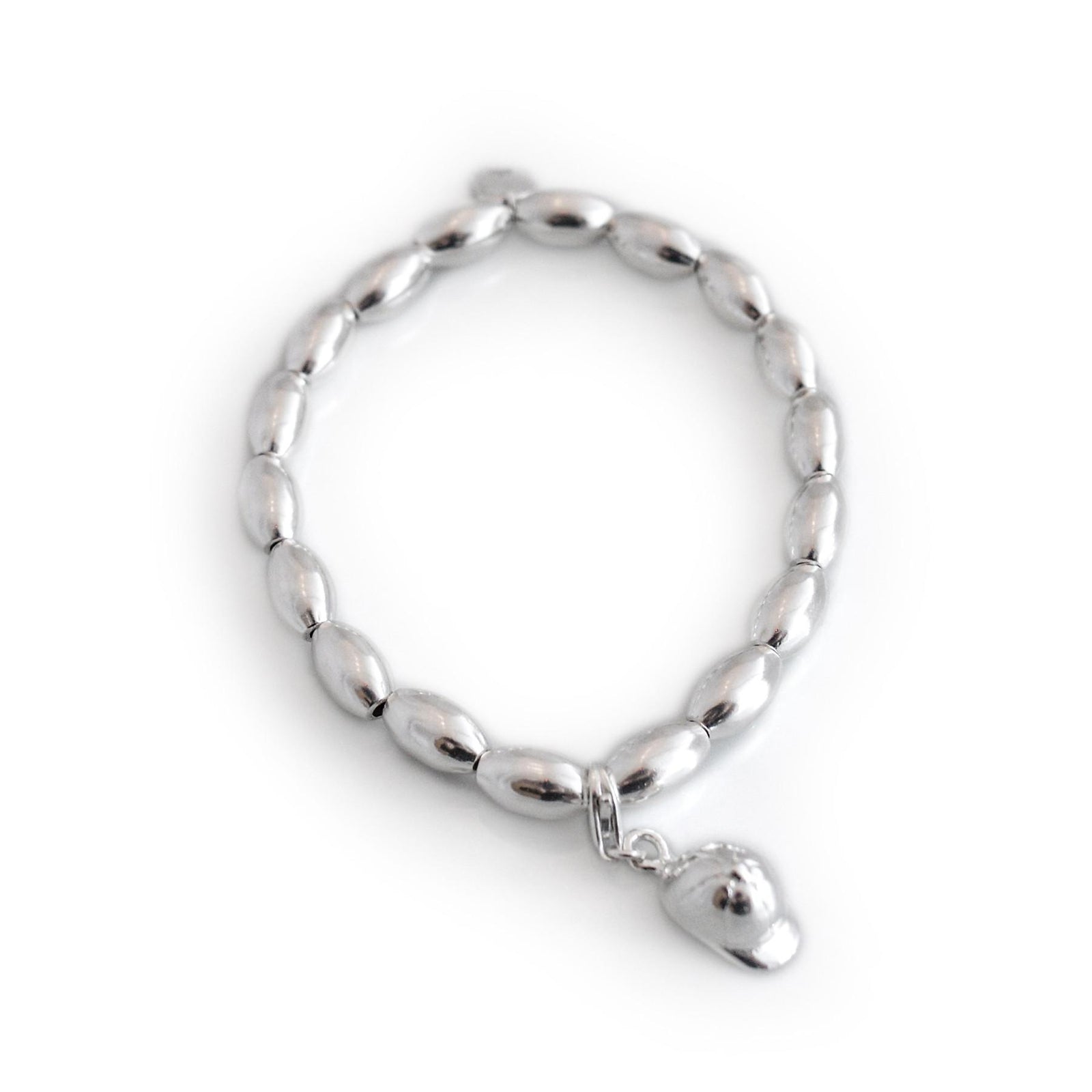 Sterling Silver Oval Beaded Bracelet With Charm