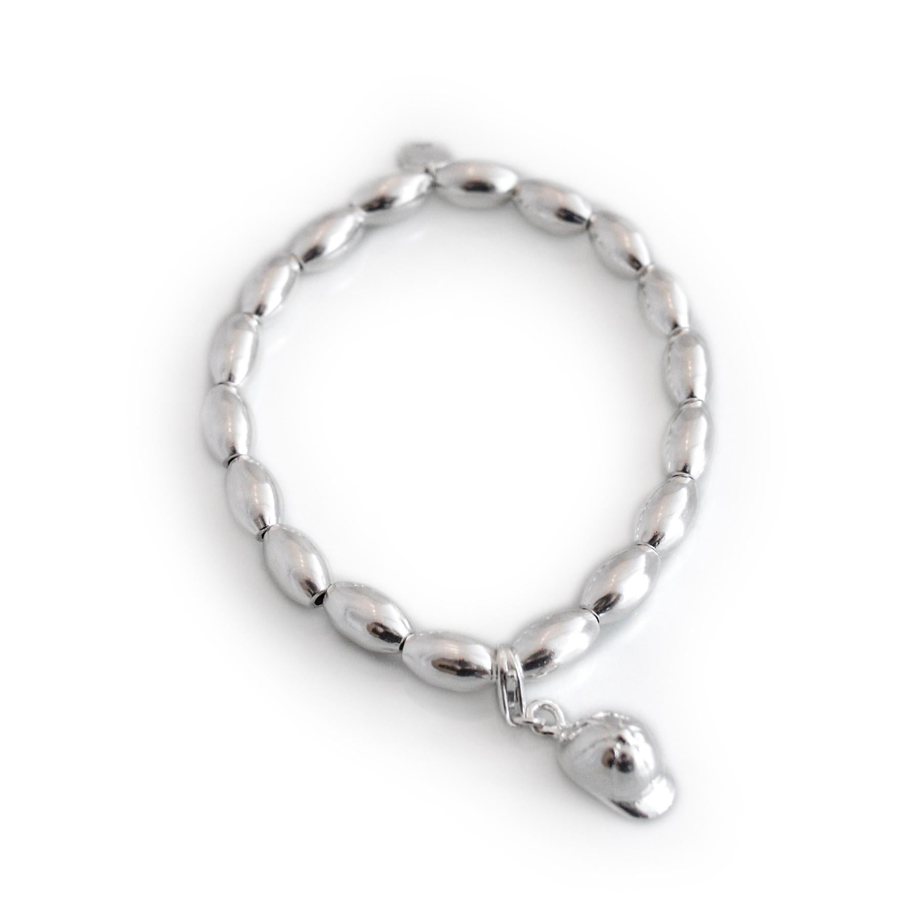 Sterling Silver Oval Beaded Bracelet With Charm