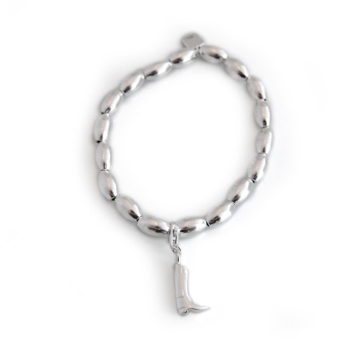 Sterling Silver Oval Beaded Bracelet With Charm