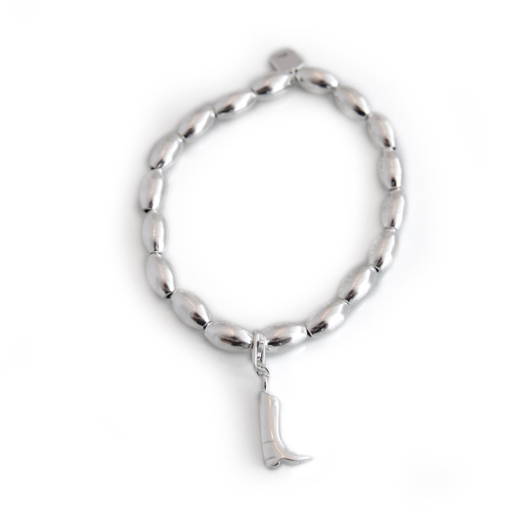 Sterling Silver Oval Beaded Bracelet With Charm