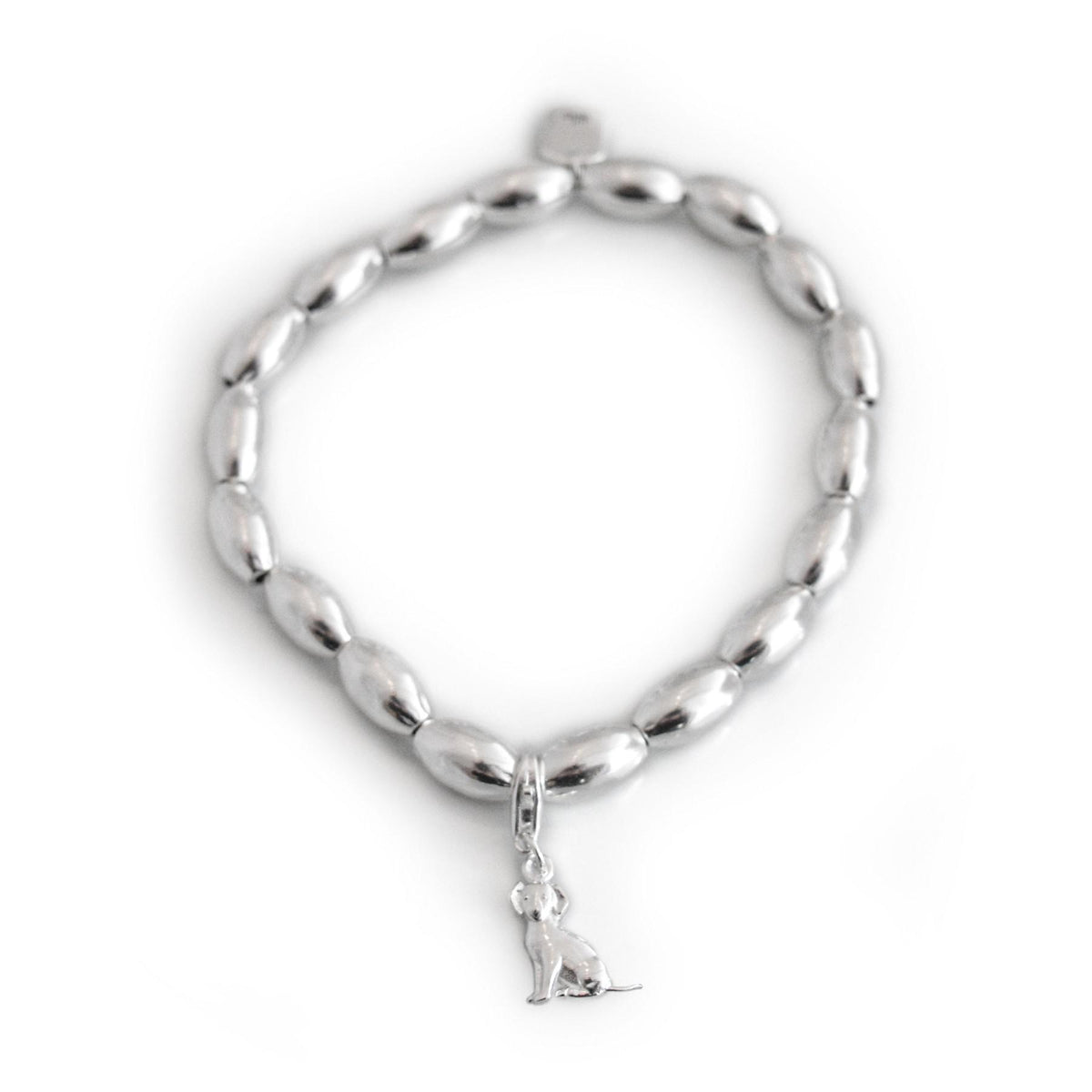 Sterling Silver Oval Beaded Bracelet With Charm