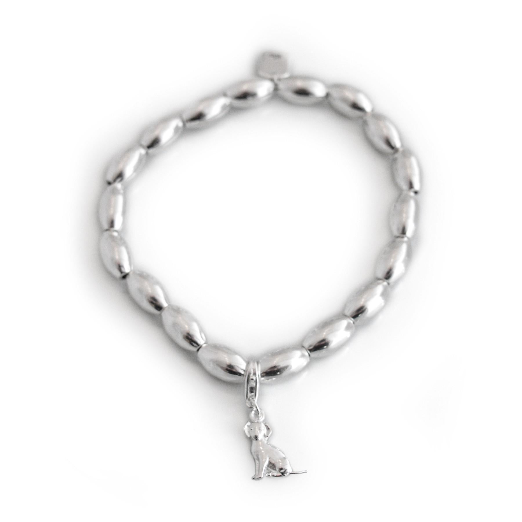 Sterling Silver Oval Beaded Bracelet With Charm