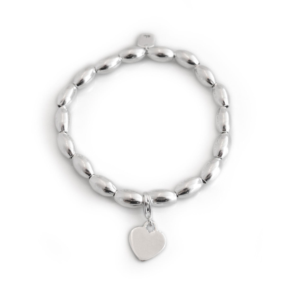 Sterling Silver Oval Beaded Bracelet With Charm
