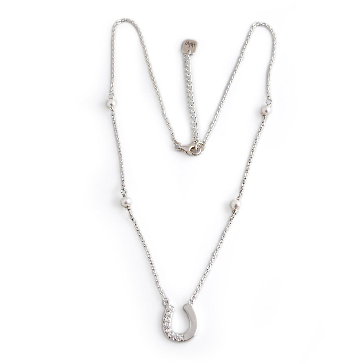 Exclusive Sterling Silver and CZ Horseshoe Necklace With Freshwater Pearls