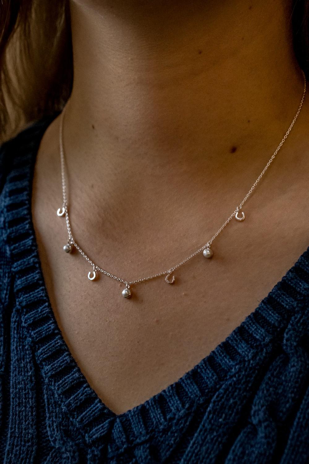 Exclusive Sterling Silver Horseshoe & Freshwater Pearl Dinky Necklace