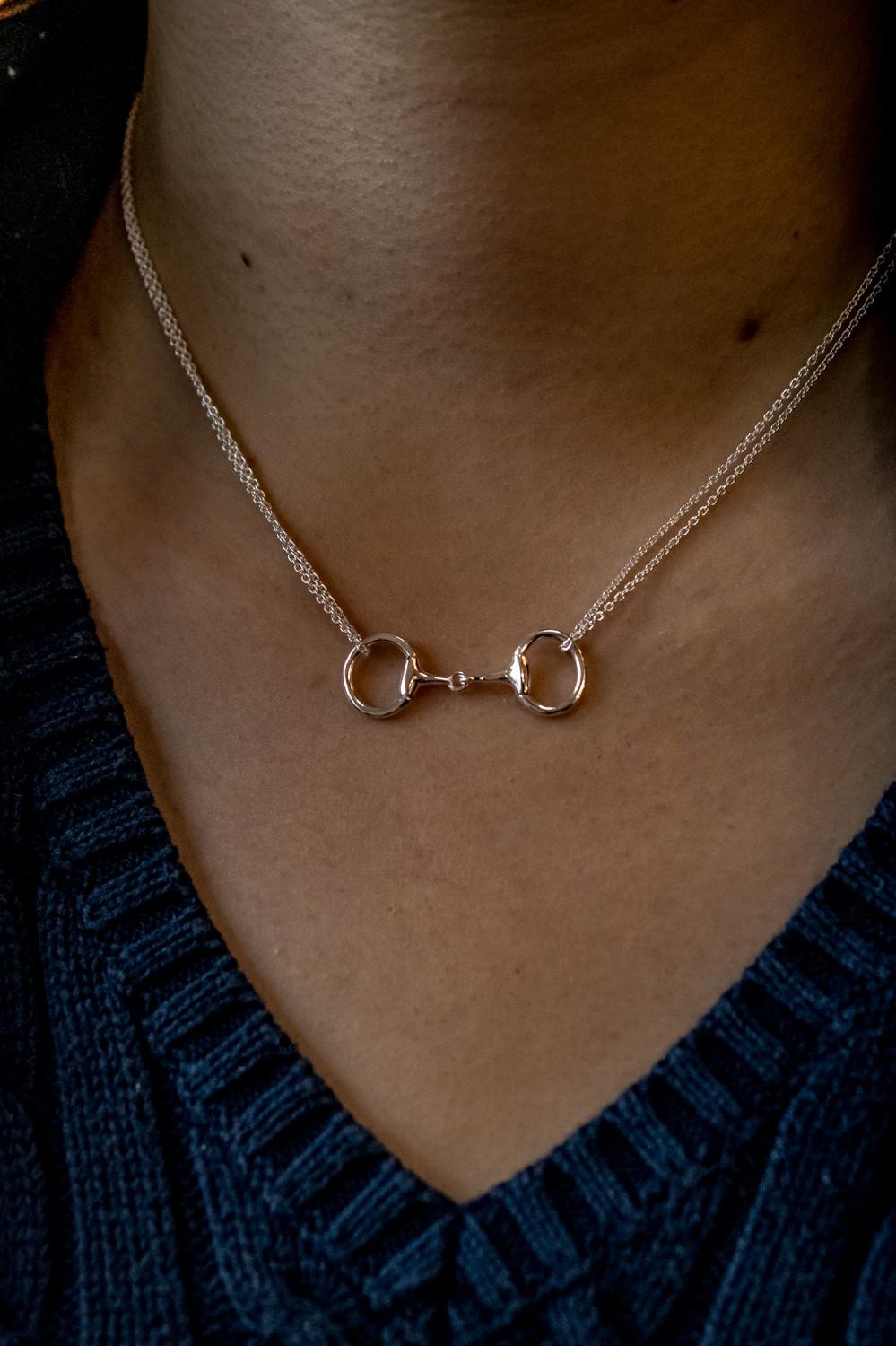 Sterling Silver Dinky Double Chained Snaffle Necklace