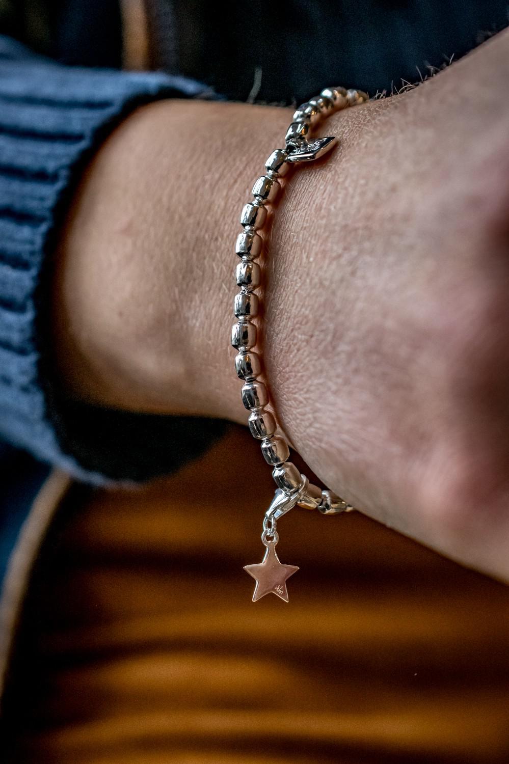 Exclusive Sterling Silver Drum Bead Bracelet With Charm