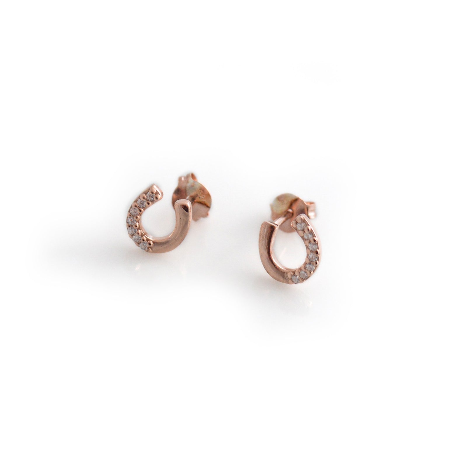 Exclusive Sterling Silver & 18ct Rose Gold Plated CZ Horseshoe Stud Earrings