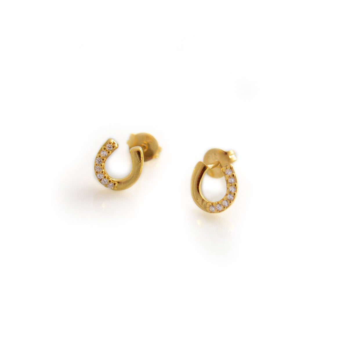 Exclusive Sterling Silver &amp; 18ct Gold Plated CZ Horseshoe Stud Earrings