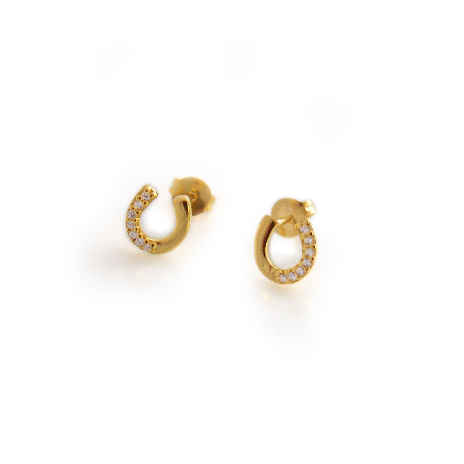 Exclusive Sterling Silver & 18ct Gold Plated CZ Horseshoe Stud Earrings