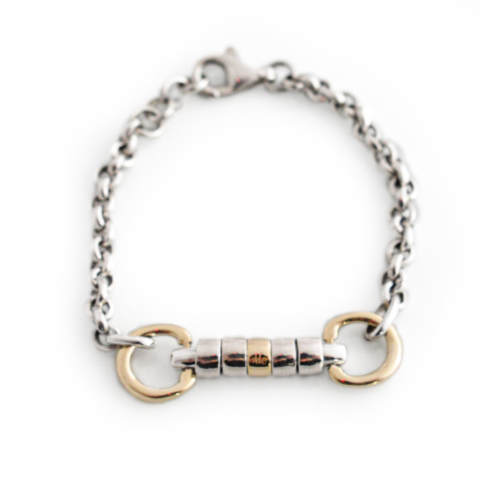 Exclusive Sterling Silver & 9ct Gold Snaffle Fob Cherry Roller Bracelet