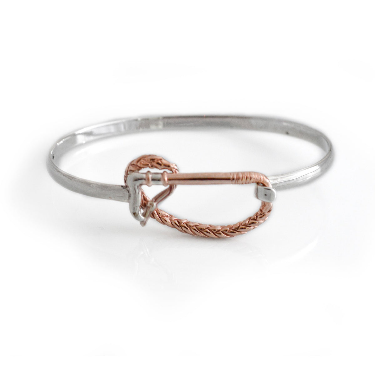 Exclusive Sterling Silver &amp; 18ct Rose Gold Plate Whip Bangle
