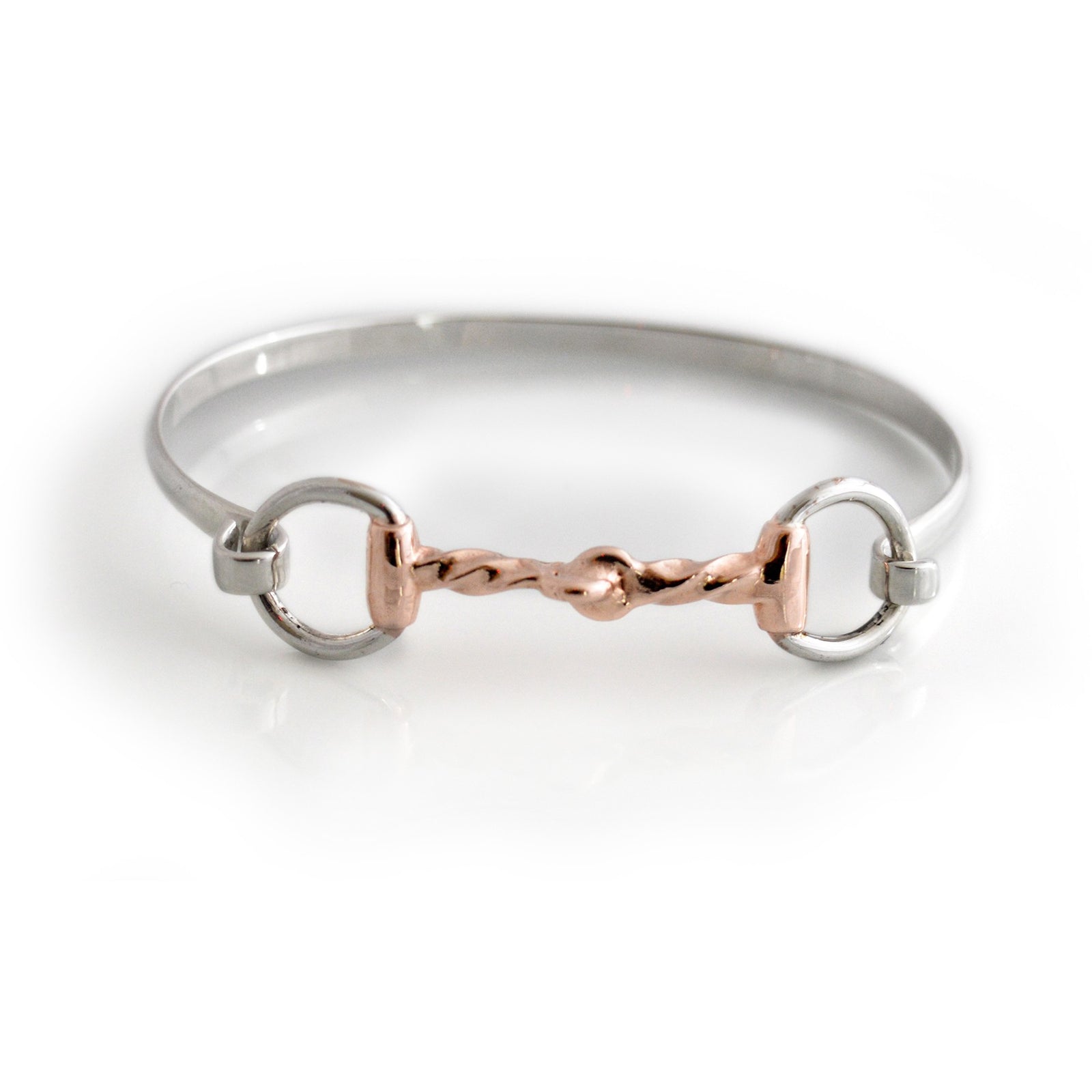 Exclusive Sterling Silver & 18ct Rose Gold Plated Twisted Snaffle Bangle