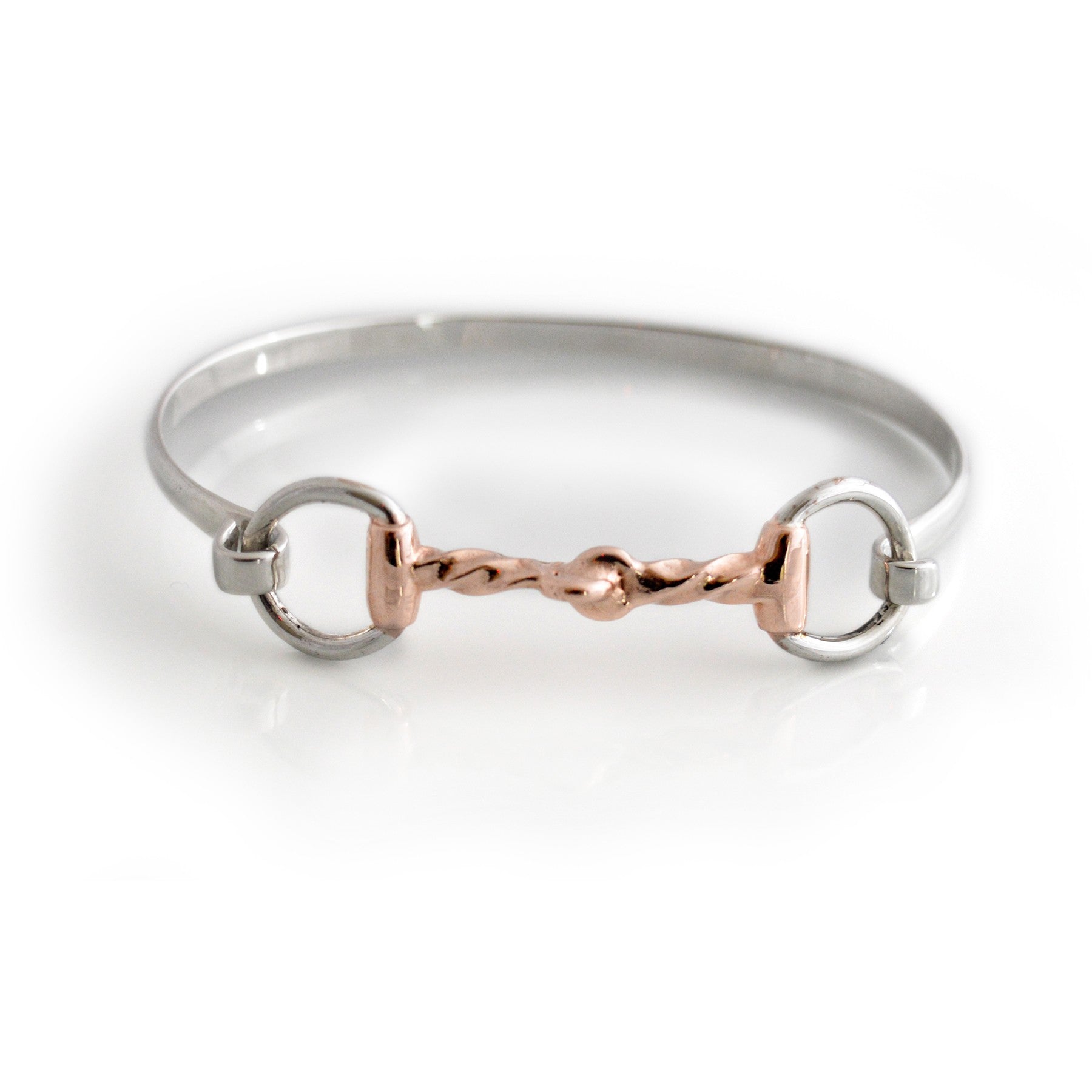 Exclusive Sterling Silver & 18ct Rose Gold Plated Twisted Snaffle Bangle