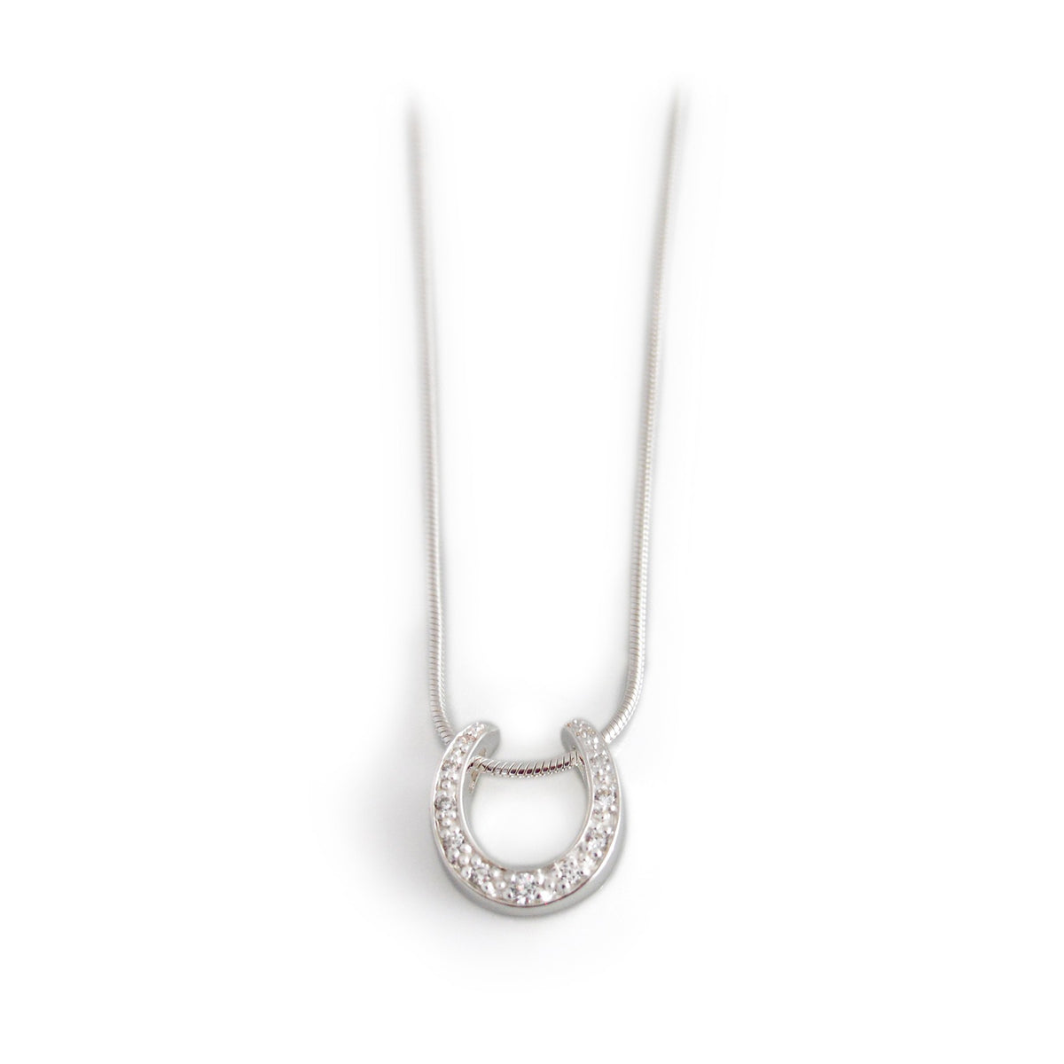 Sterling Silver &amp; CZ Horseshoe Pendant With Chain
