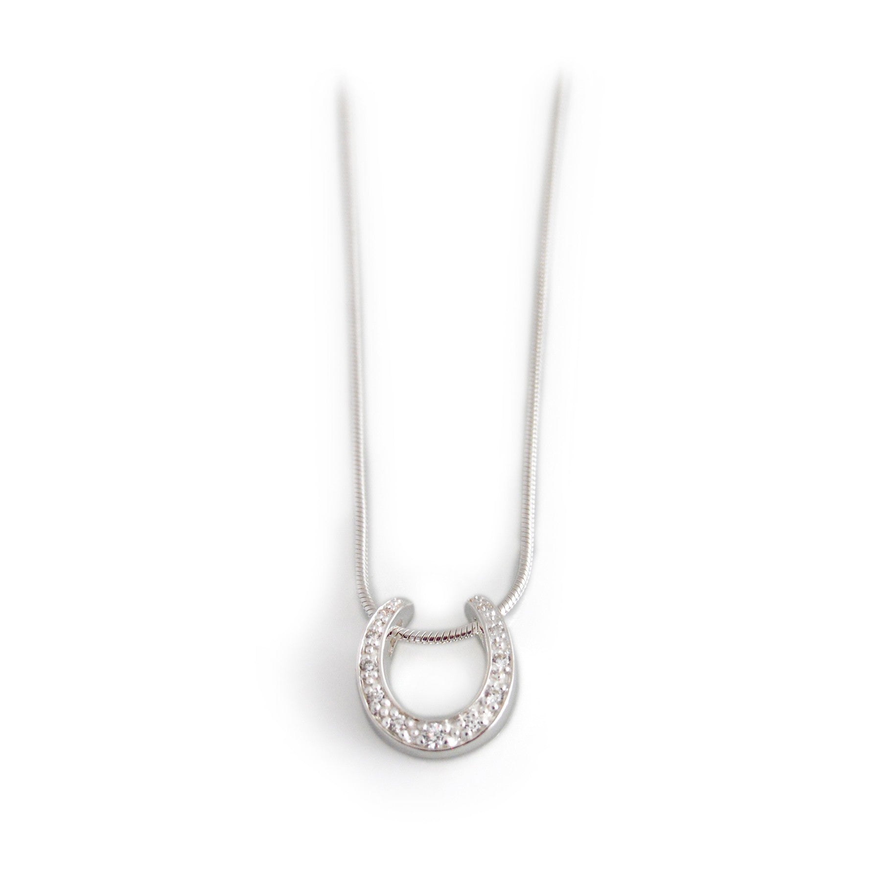 Sterling Silver & CZ Horseshoe Pendant With Chain