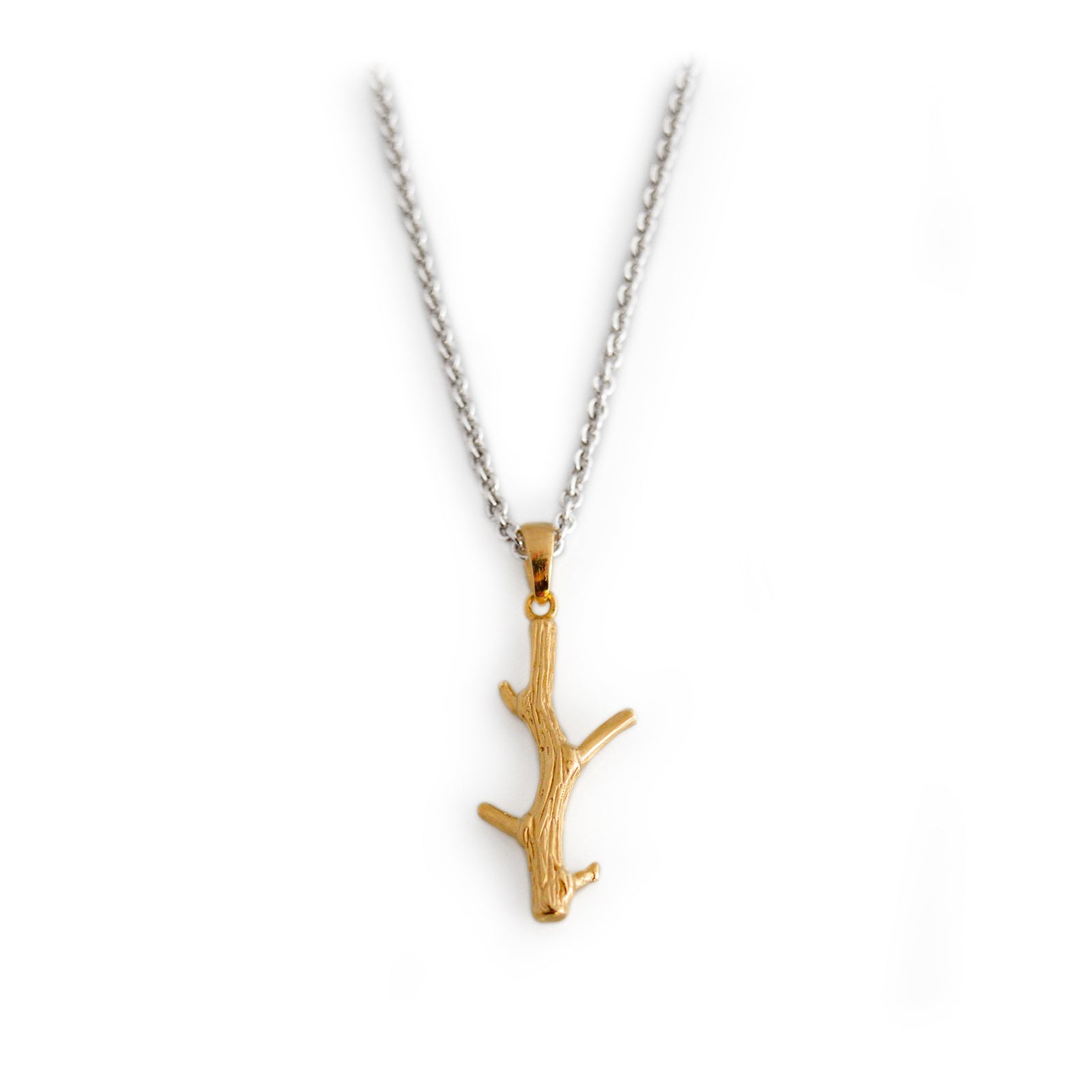 Exclusive Sterling Silver & 18ct Gold Vermeil Twig Pendant on Chain