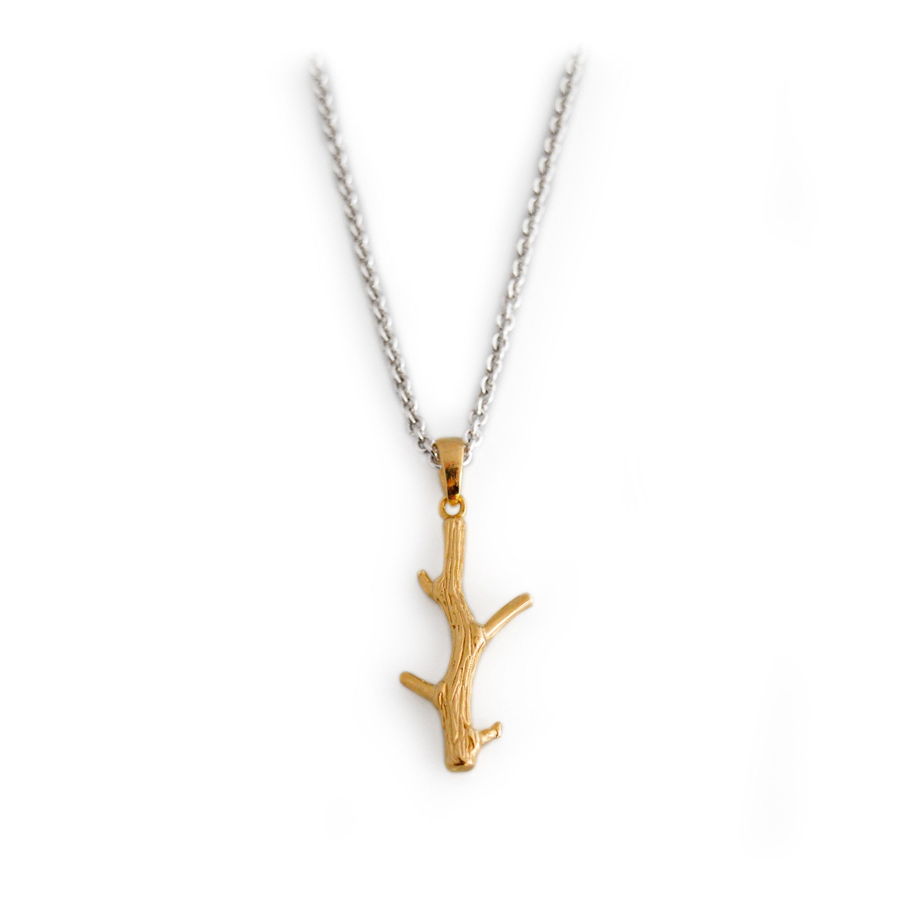 Exclusive Sterling Silver & 18ct Gold Vermeil Twig Pendant on Chain