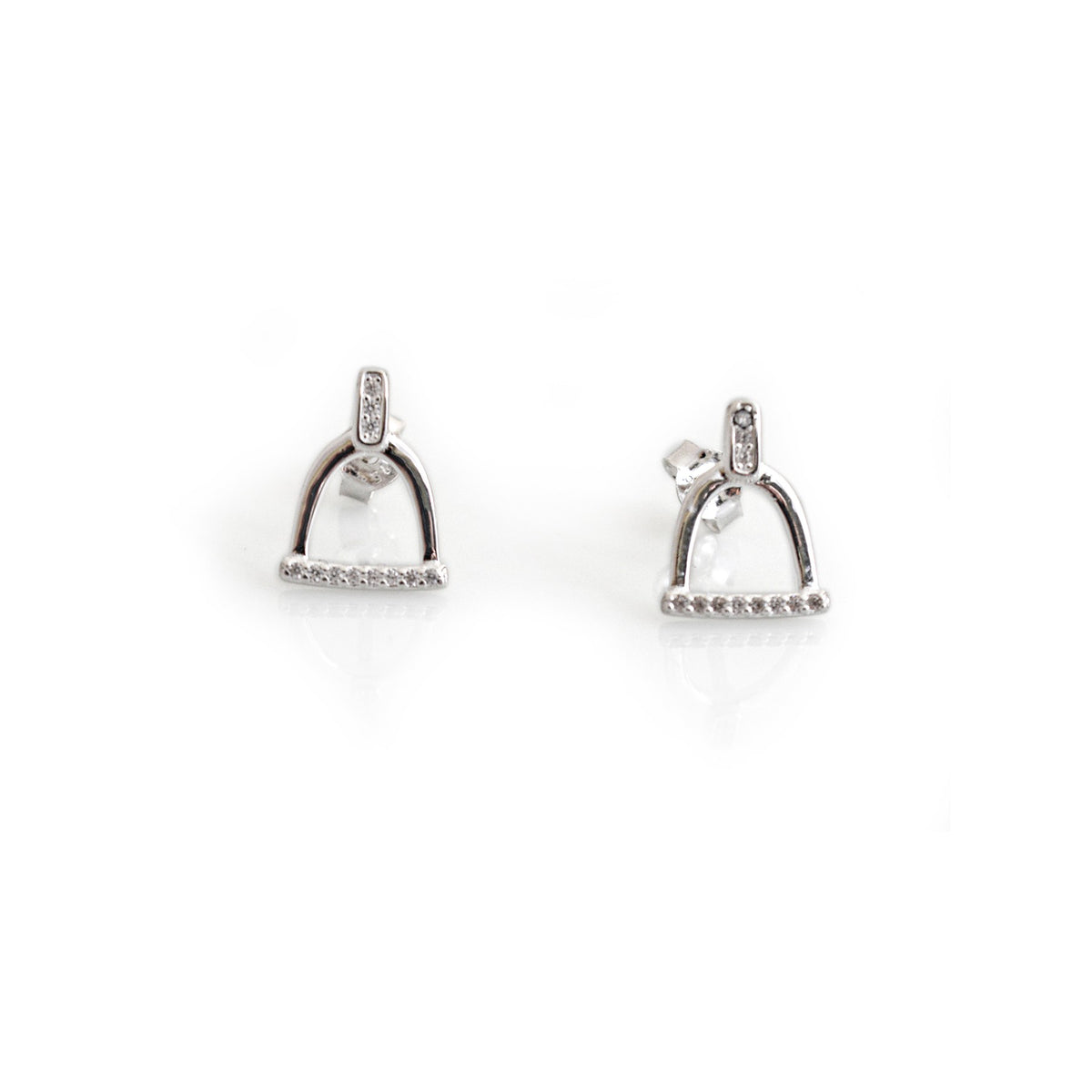 Sterling Silver &amp; CZ Stirrup Stud Earrings